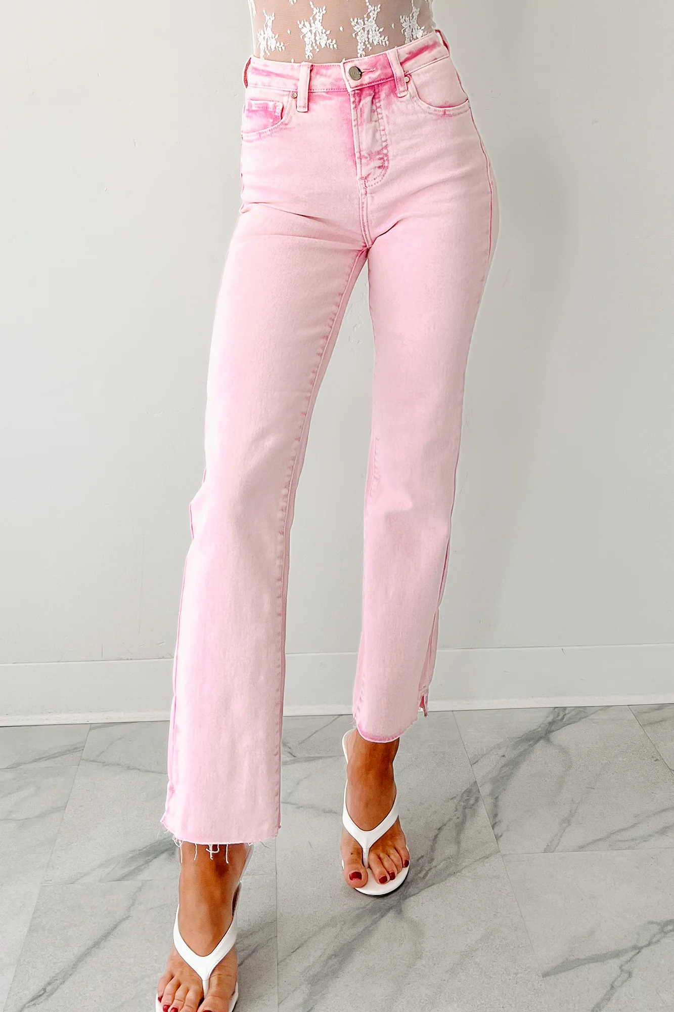 Nadine High Rise Straight Leg Risen Jeans (Acid Pink) - Image 5