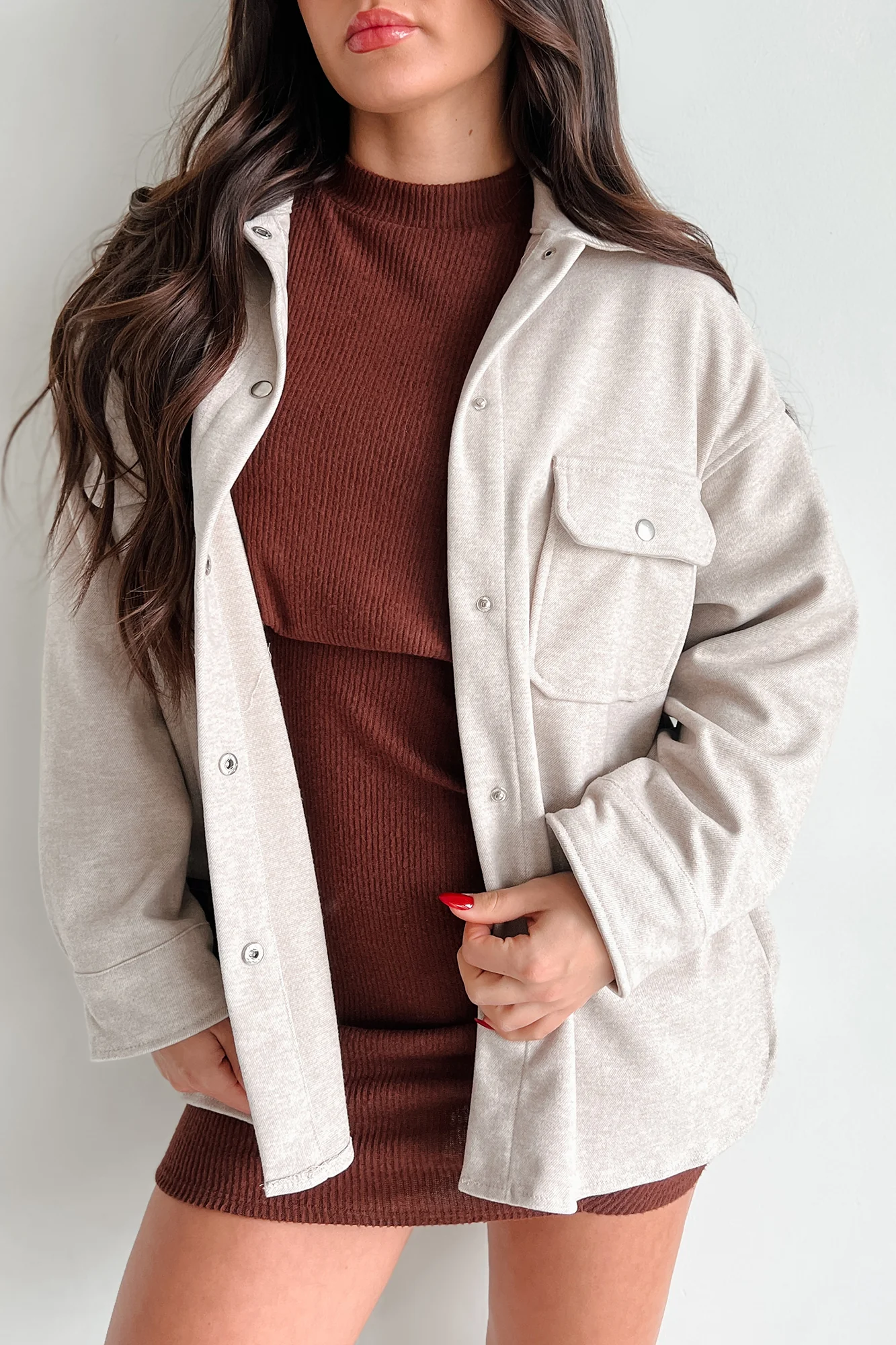 Never On Schedule Brushed Fleece Shacket (Oatmeal) - Image 2