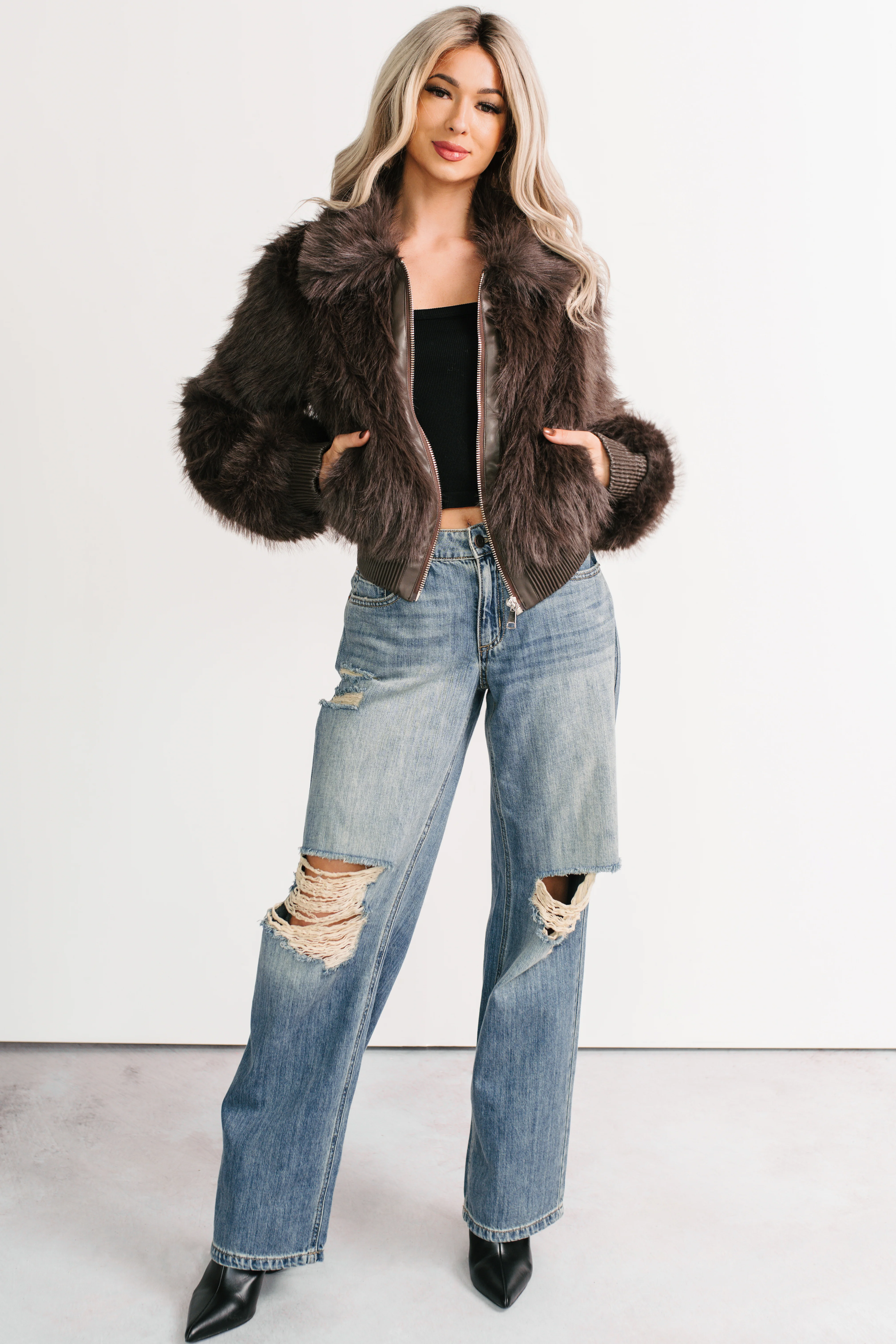 No Comparisons Faux Fur Plush Zip-Up Jacket (Brown) - Image 6