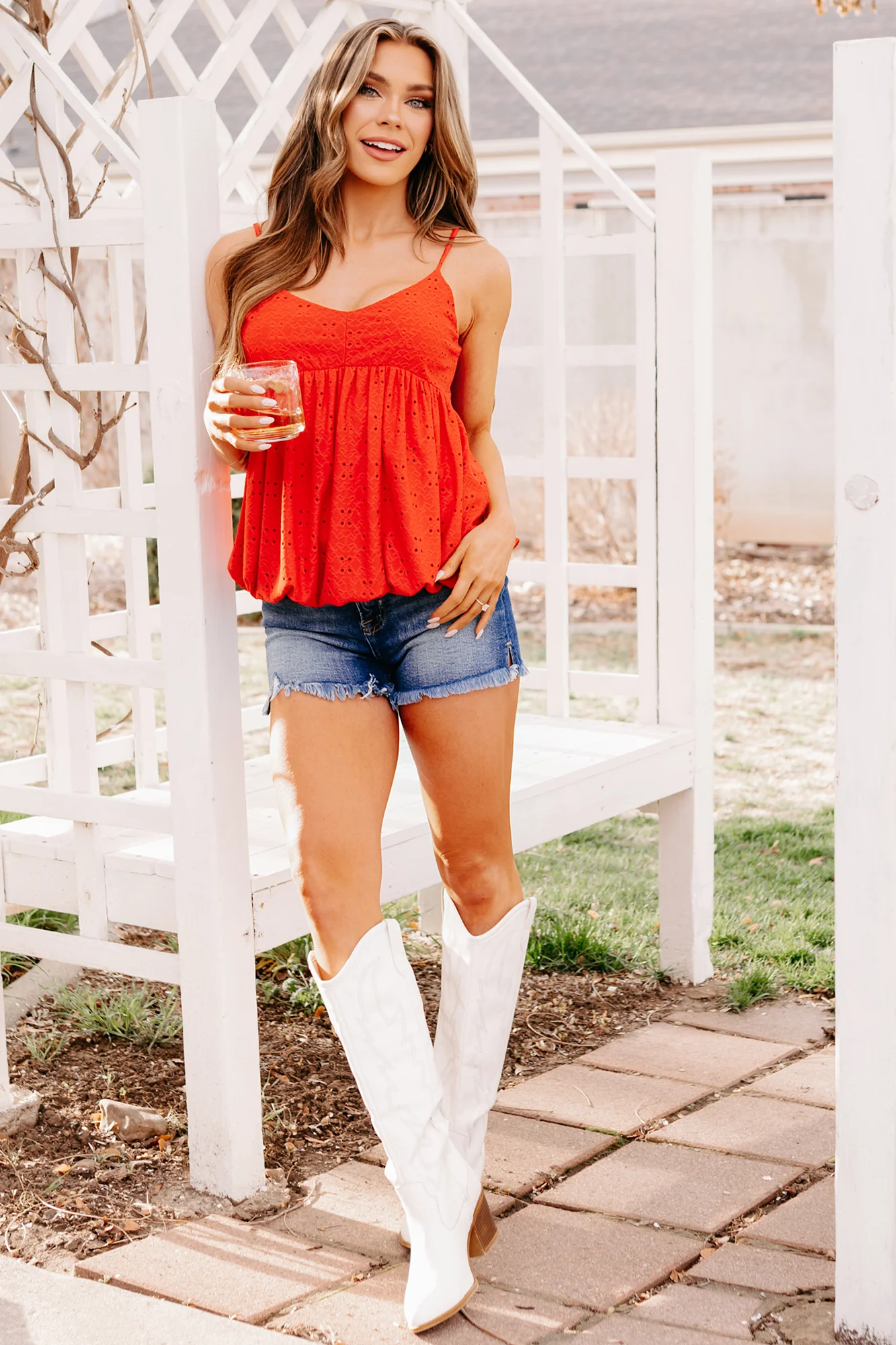 Nordic Nights Bubble Hem Tank Top (Red) - Image 16