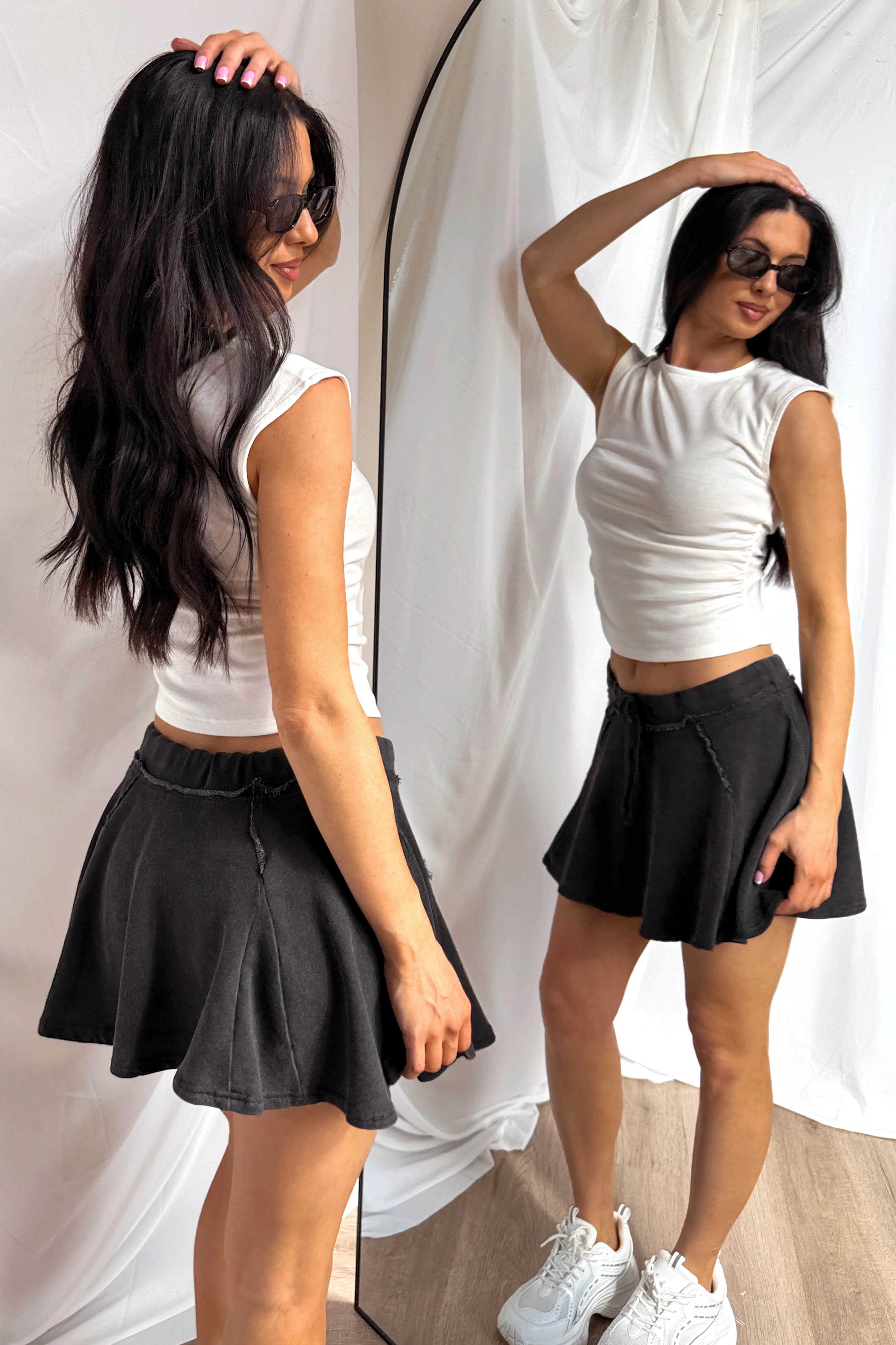 Off Duty Icon Acid Wash Knit Skort (Black) - Image 6