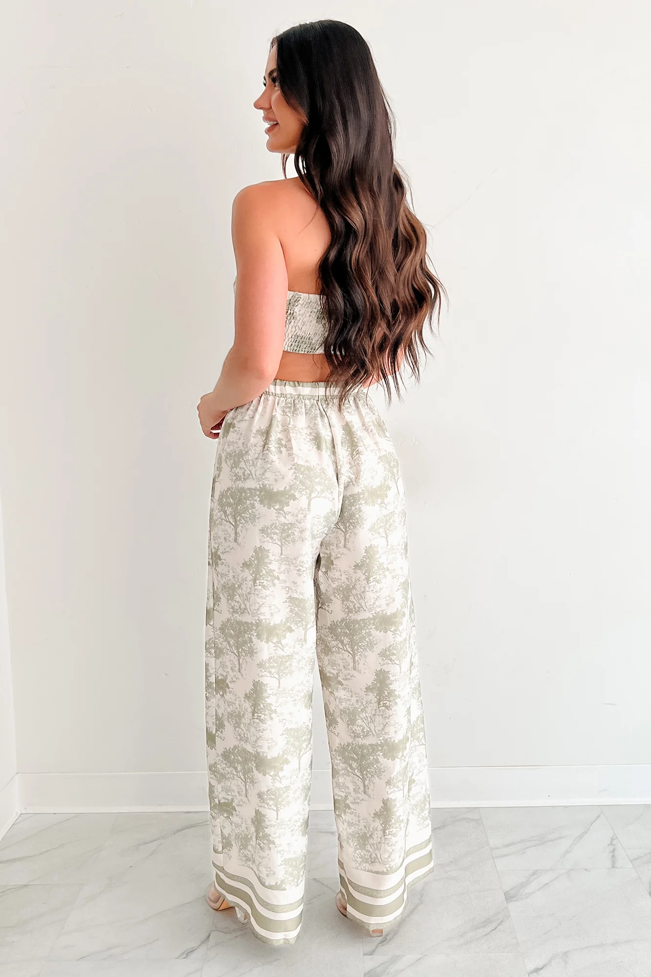 On Brand Printed Bandeau Top & Pants Set (Ivory/Sage) - Image 3
