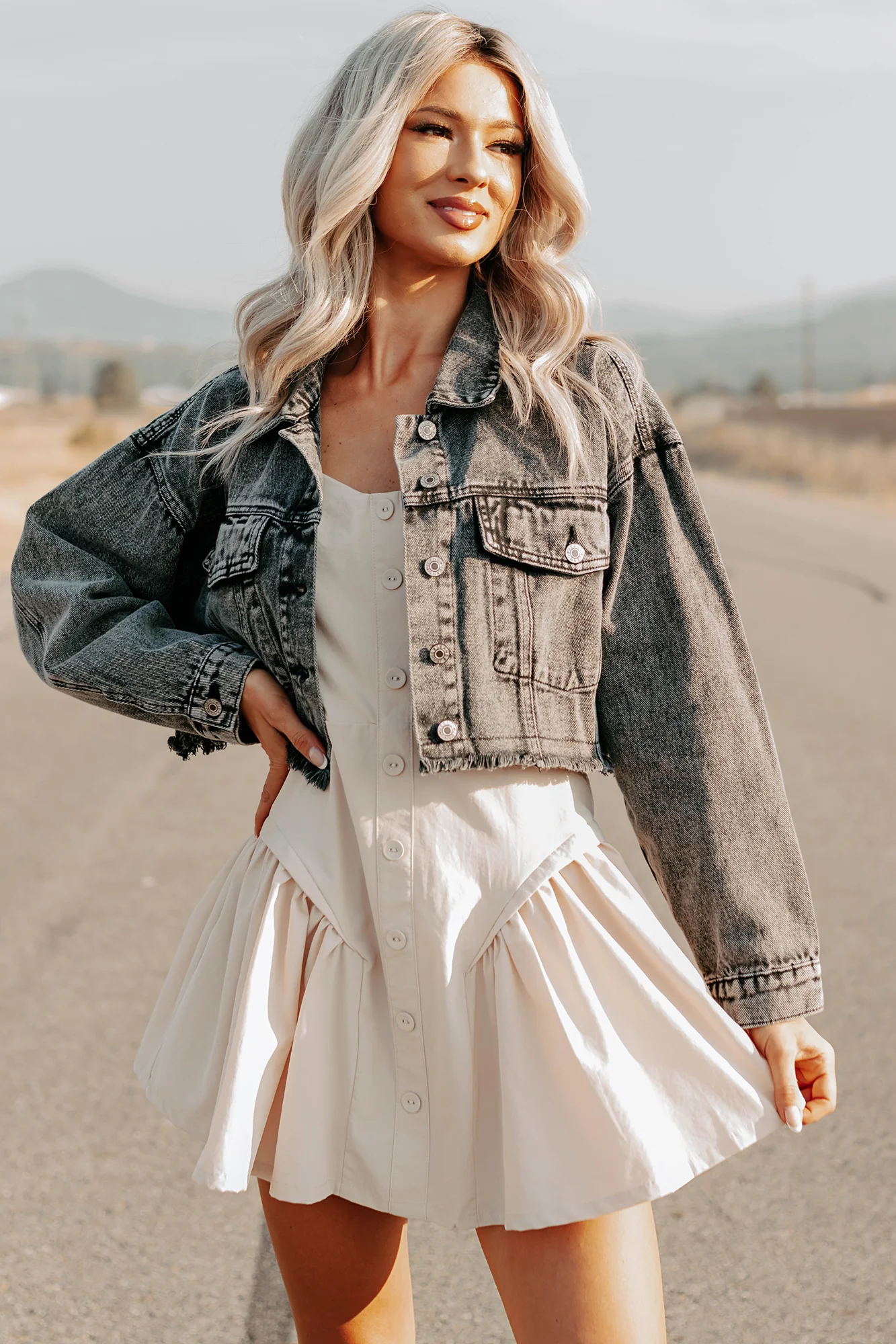On The Loose Washed Denim Crop Jacket (Black) - Image 6