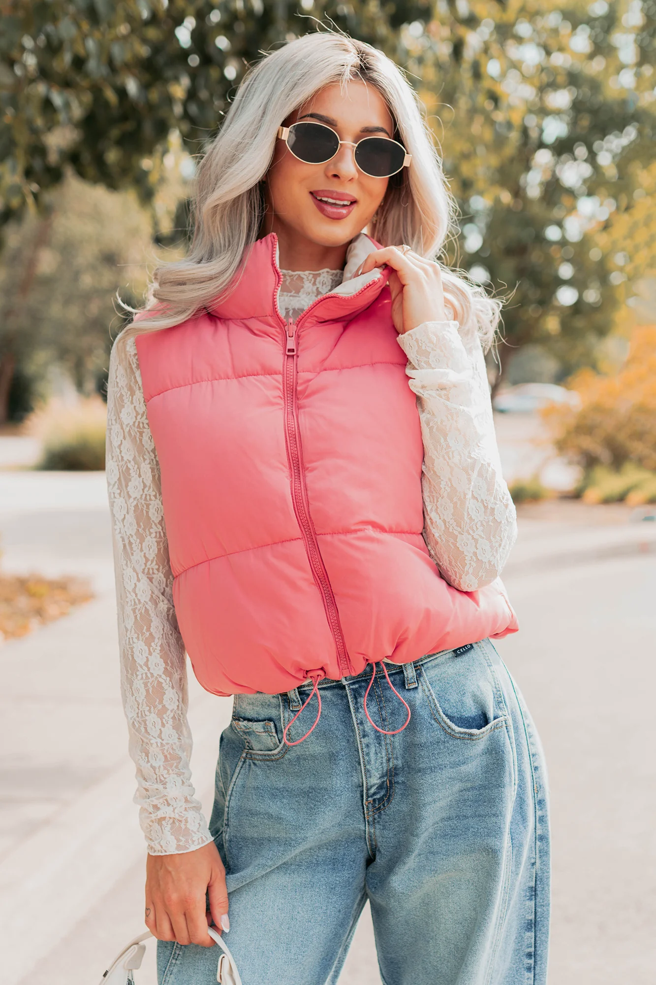 On The Reverse Side Reversible Puffer Vest (Hibiscus/Beige) - Image 5