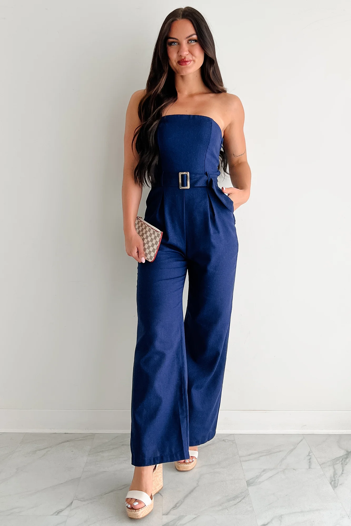 One More Page Strapless Belted Jumpsuit (Navy) - Image 5
