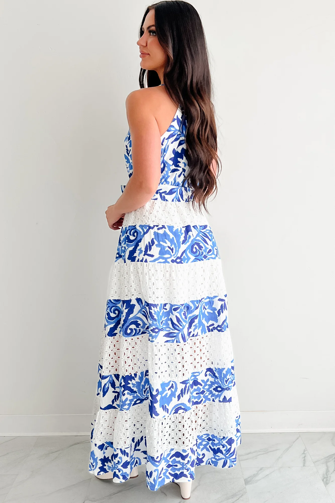 Only Ever You Eyelet Lace Tiered Maxi Dress (Blue) - Image 7