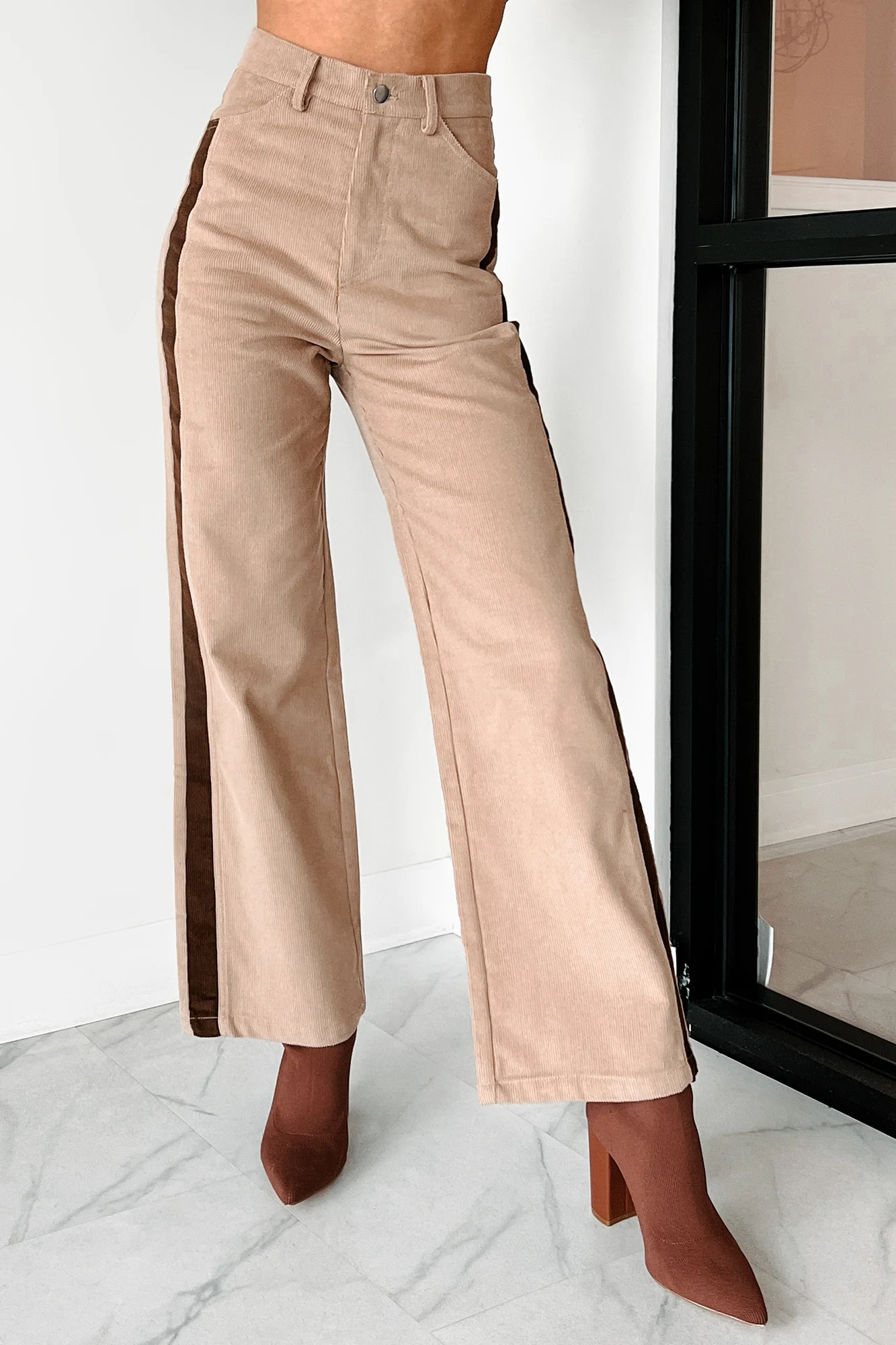 Pablo Side Stripe Corduroy Pants (Taupe) - Image 3