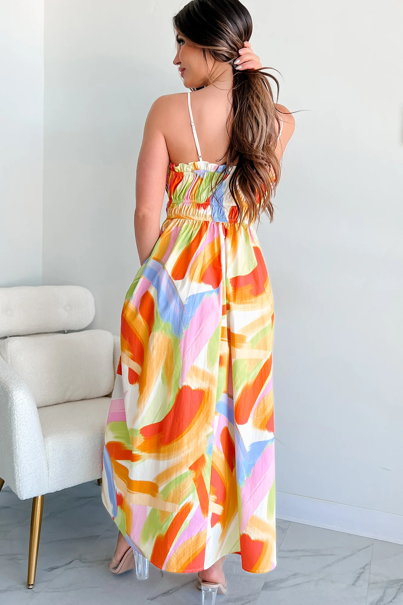 Passionate Response Printed Maxi Dress (White/Blue/Yellow) - Image 2