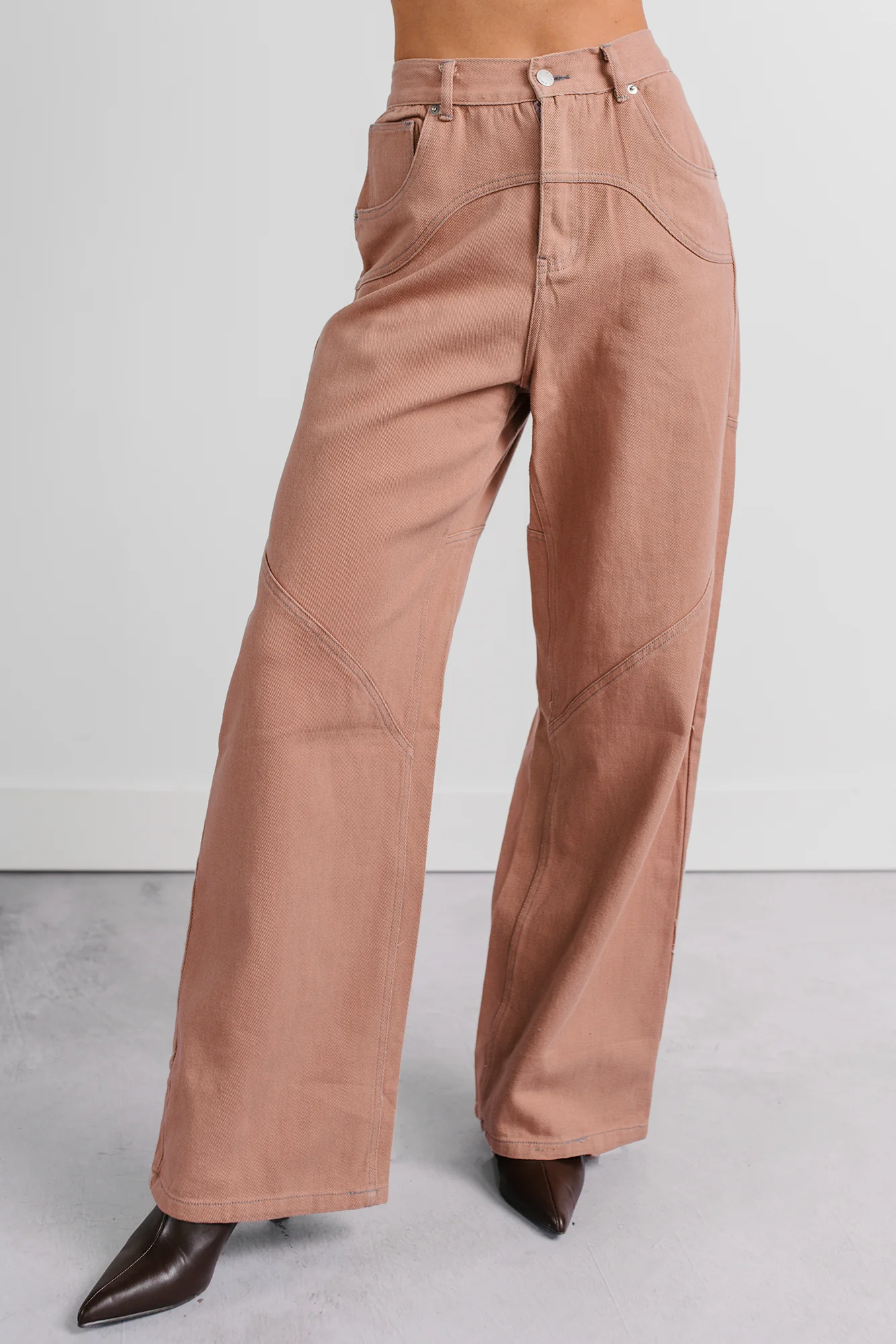 Perseus Seam Detailed Wide Leg Jeans (Terracotta) - Image 2