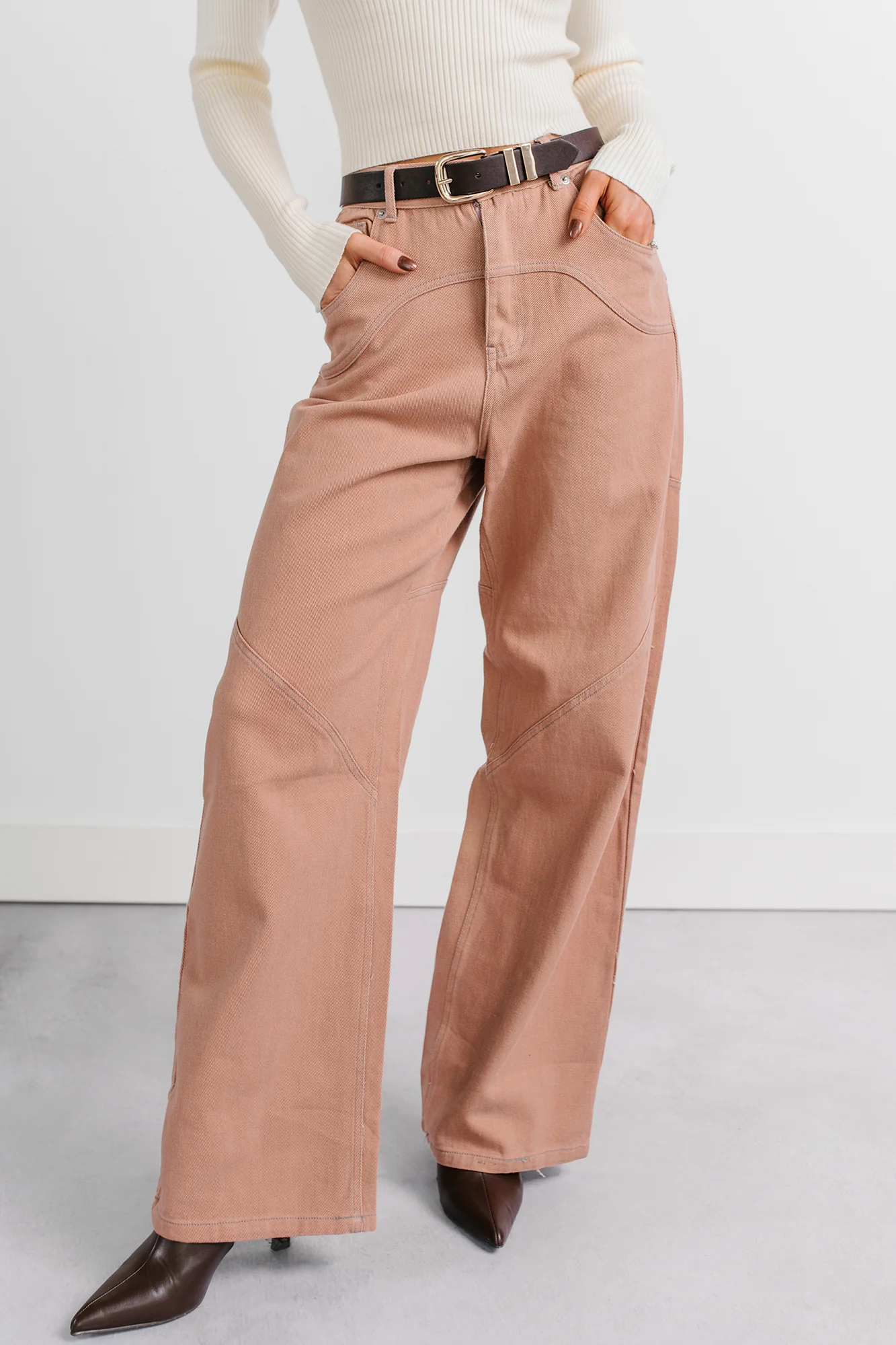 Perseus Seam Detailed Wide Leg Jeans (Terracotta) - Image 5