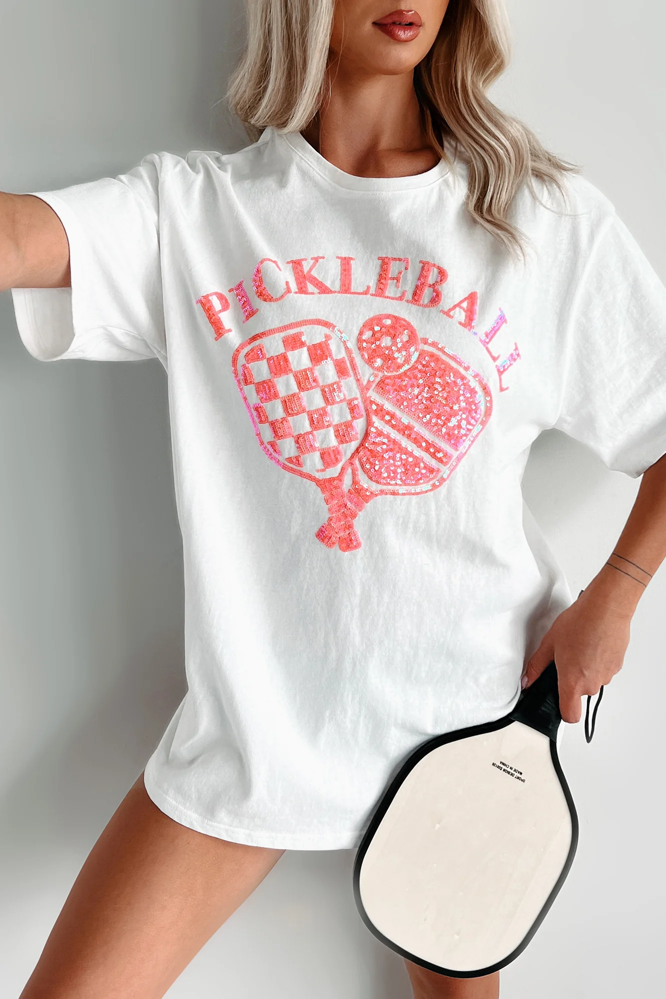 Prepped For Pickleball Oversized Sequin Graphic T-Shirt (Off White) - Image 10