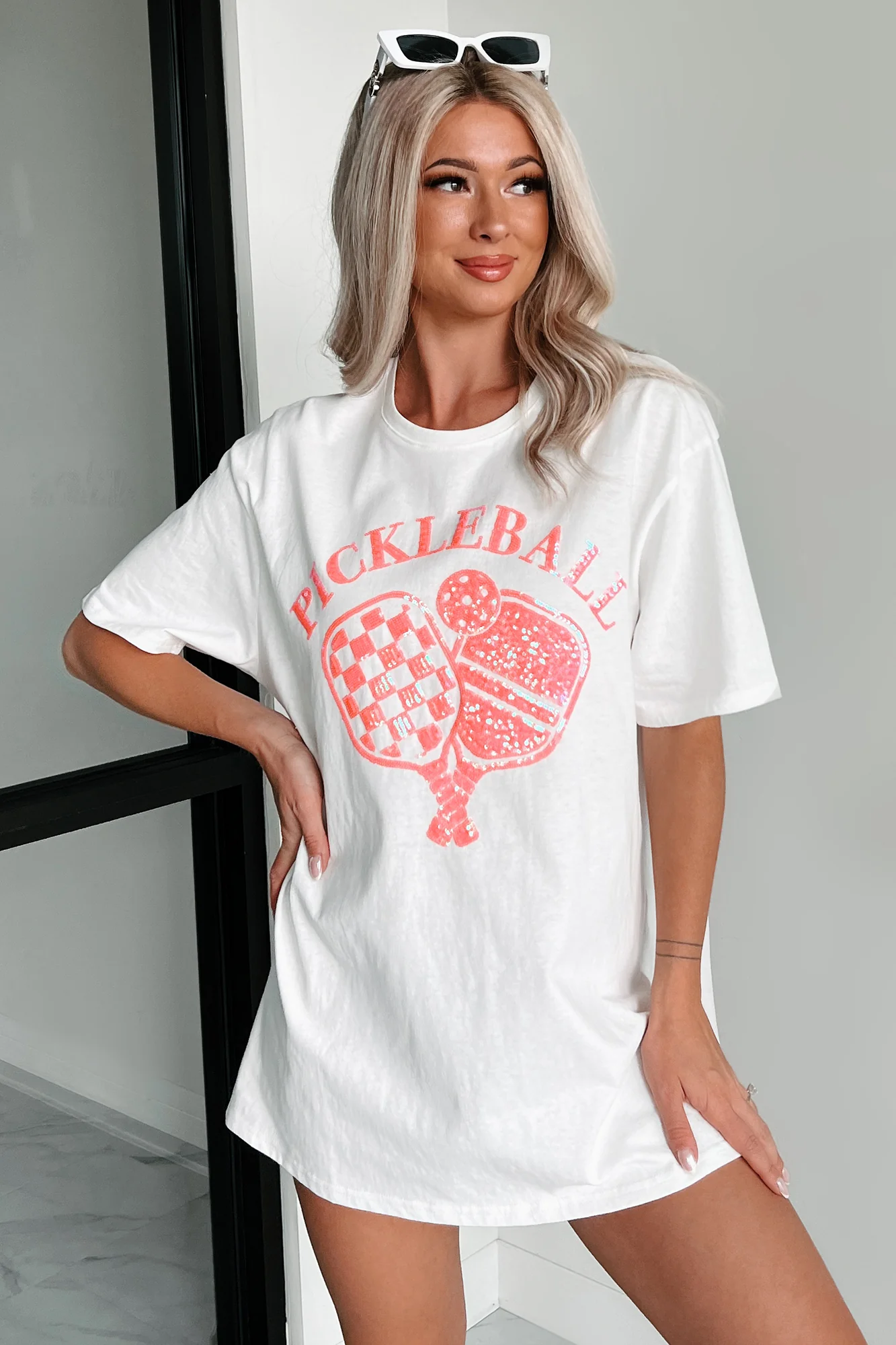 Prepped For Pickleball Oversized Sequin Graphic T-Shirt (Off White) - Image 7