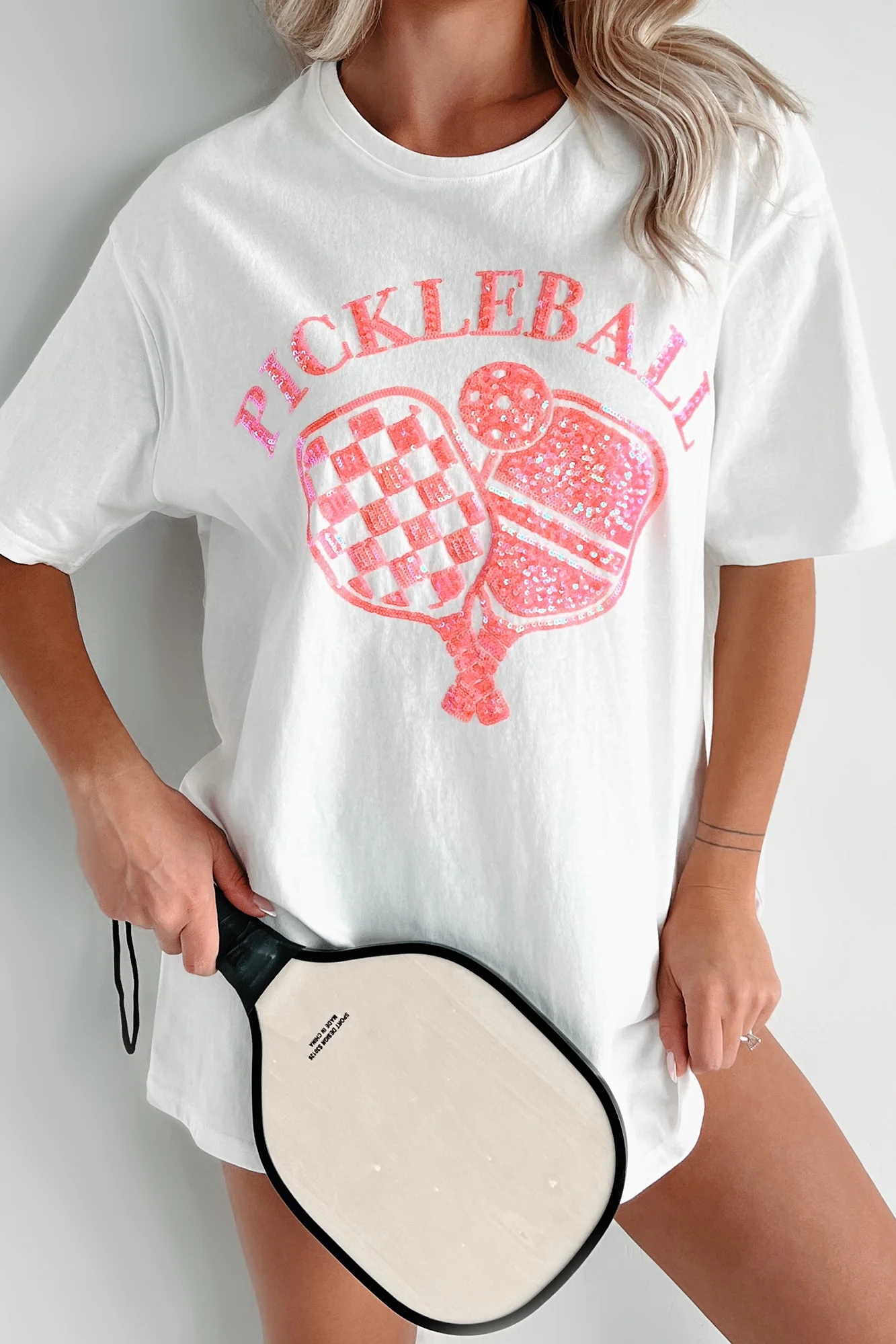 Prepped For Pickleball Oversized Sequin Graphic T-Shirt (Off White) - Image 8