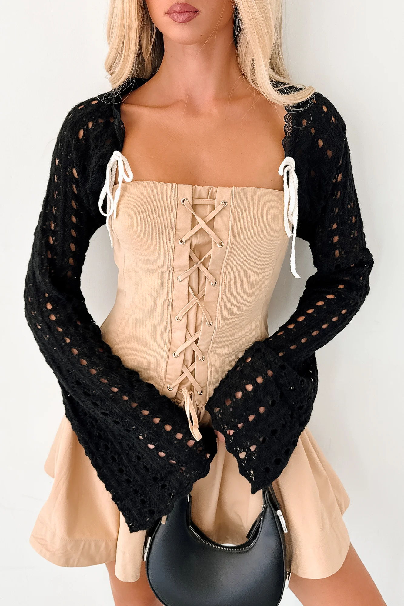 Quiet Chic Crochet Bolero Shrug (Black)