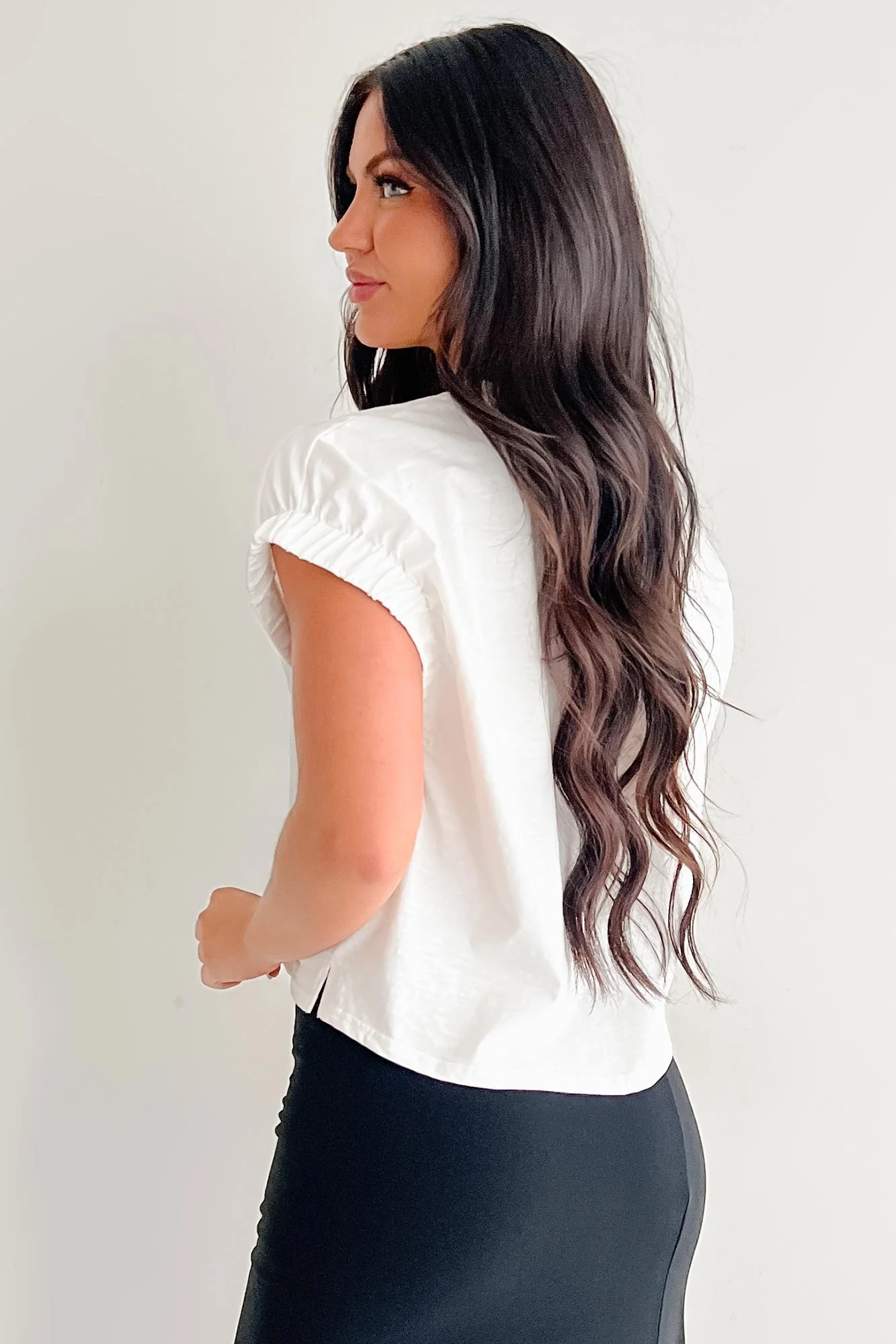 Quietly That Girl Elastic Sleeve Top (Off White) - Image 5