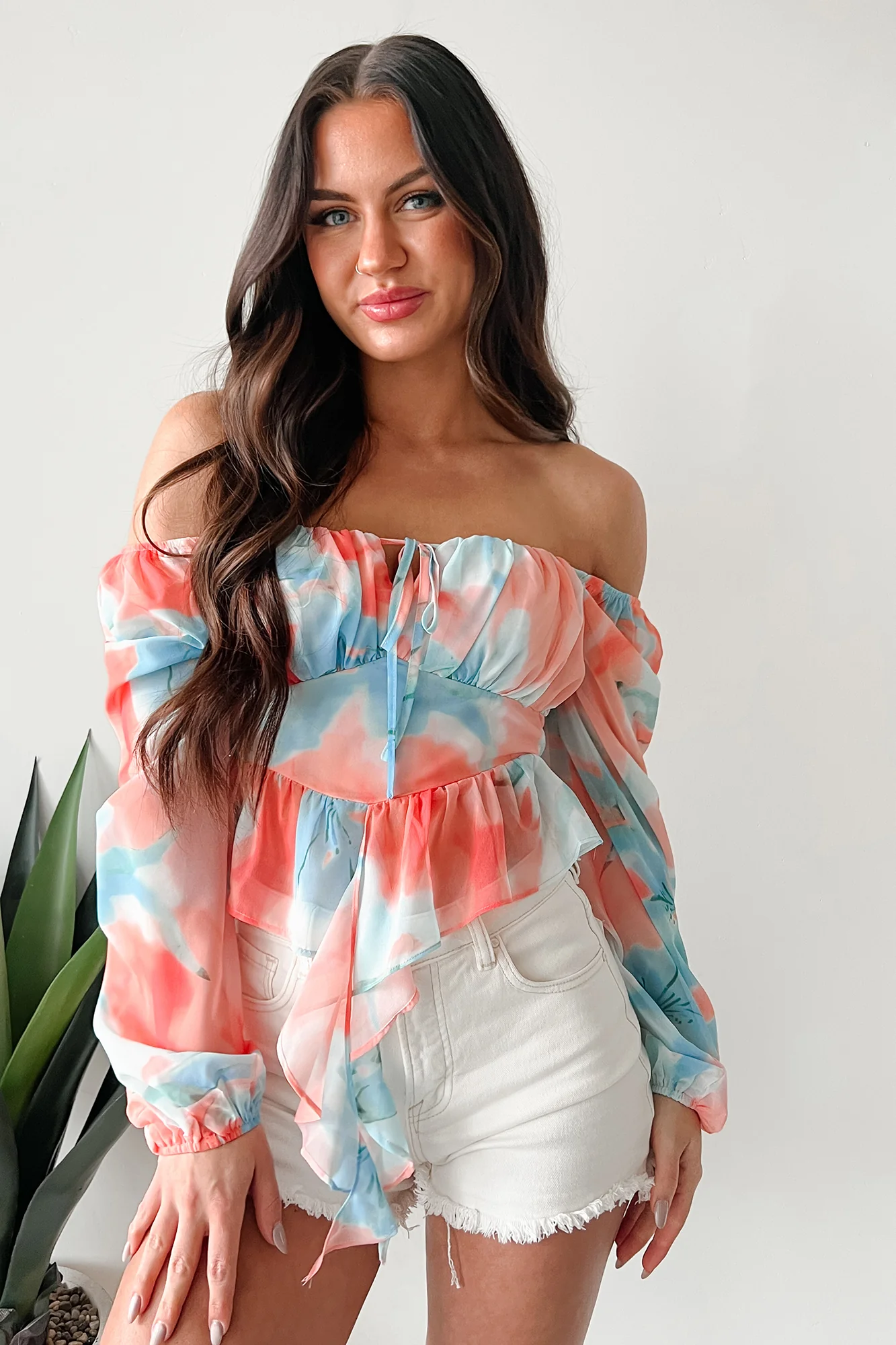 Radiate Good Vibes Pastel Tie-Dye Ruffled Top (Orange Combo) - Image 2