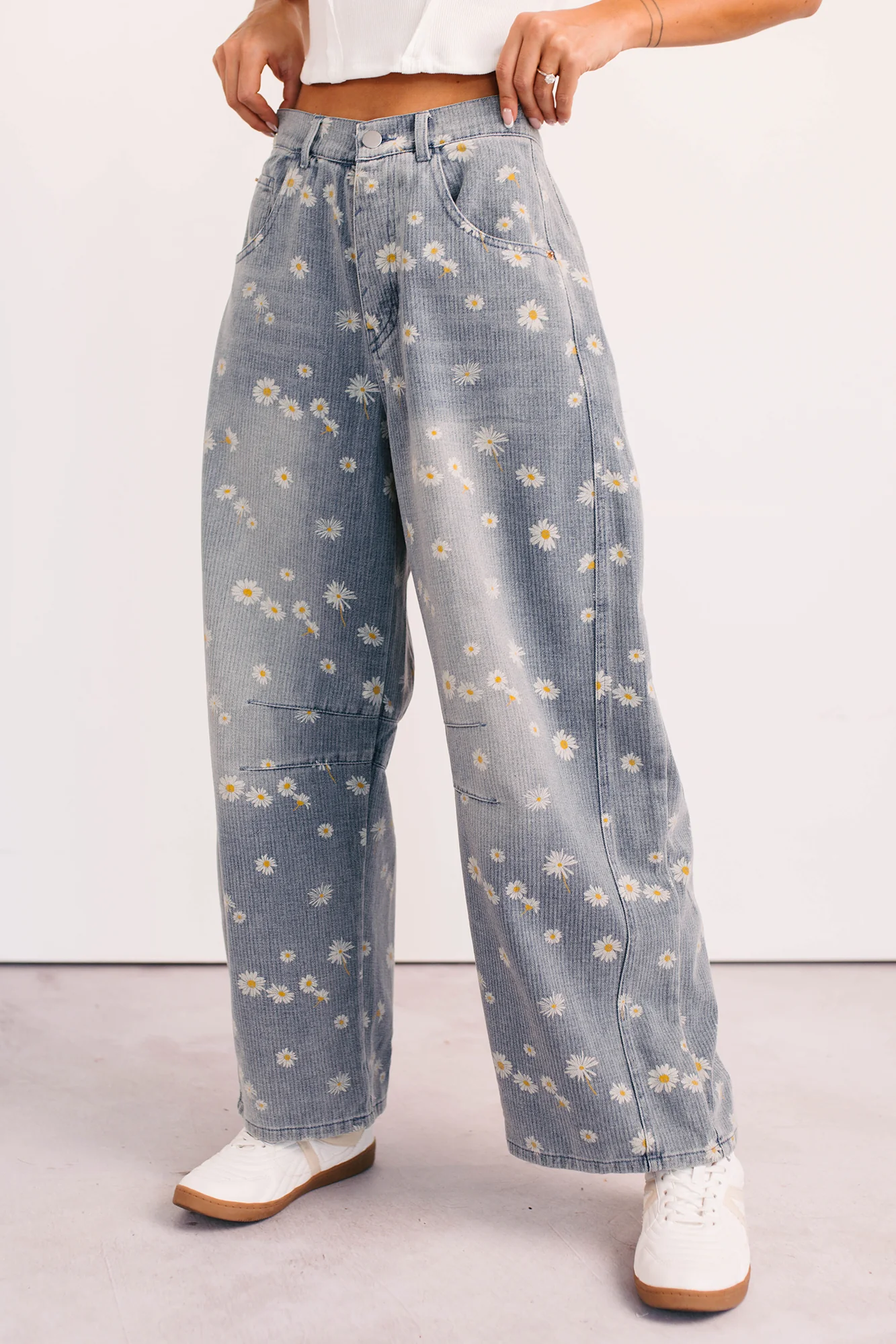 Rae Floral Stripe Wide Leg Barrel Jeans (Denim) - Image 3