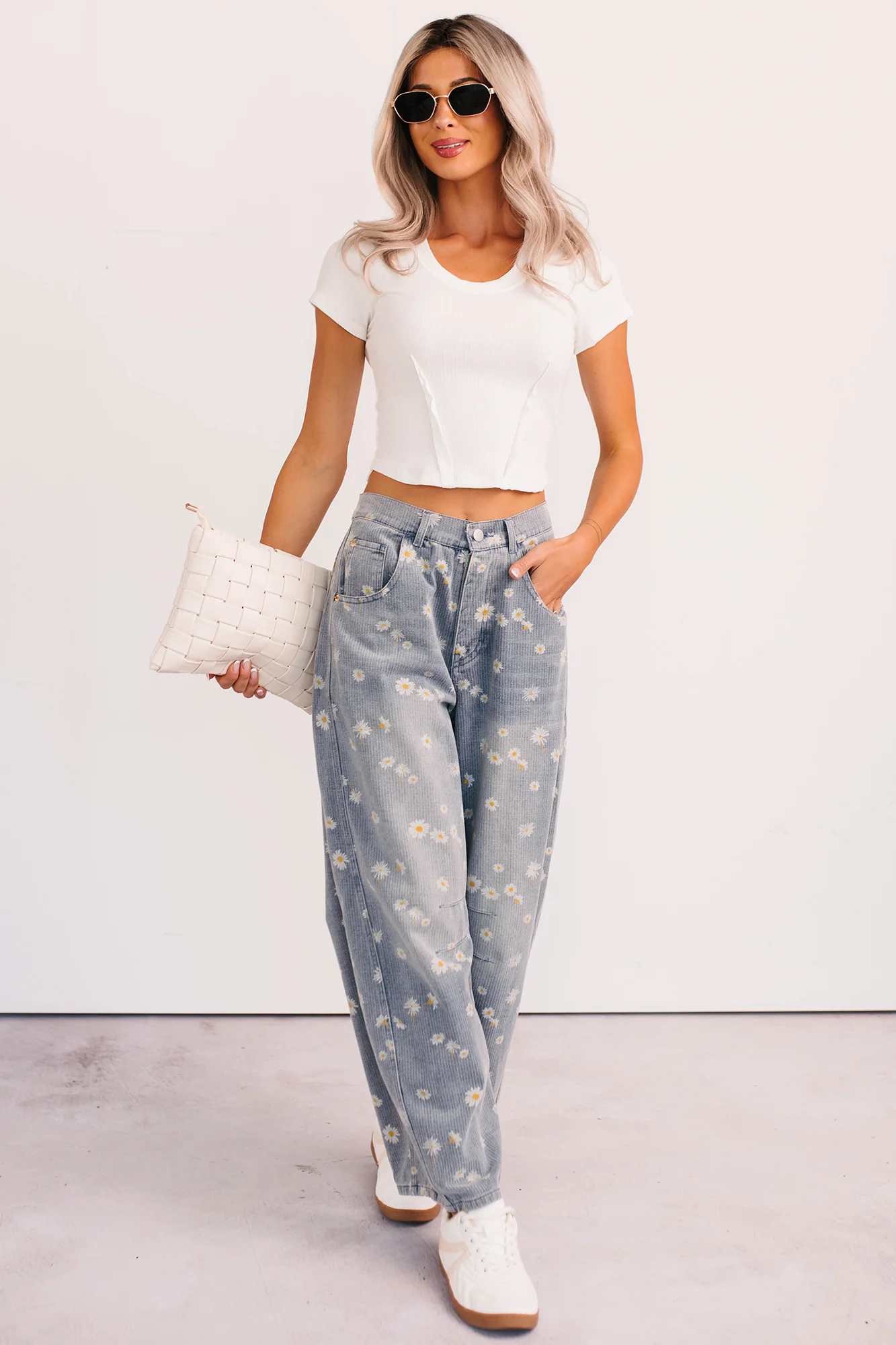 Rae Floral Stripe Wide Leg Barrel Jeans (Denim) - Image 7