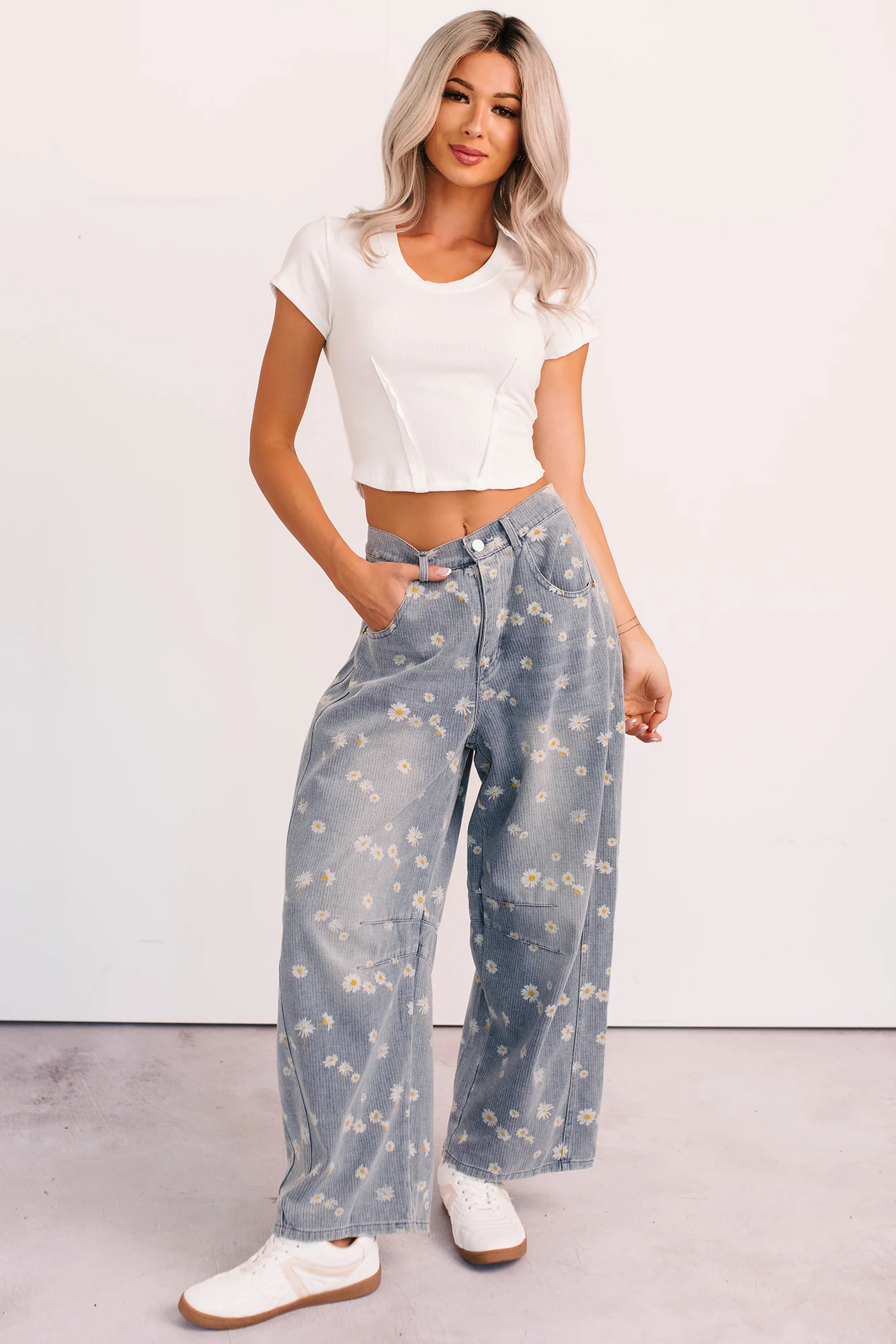 Rae Floral Stripe Wide Leg Barrel Jeans (Denim) - Image 8