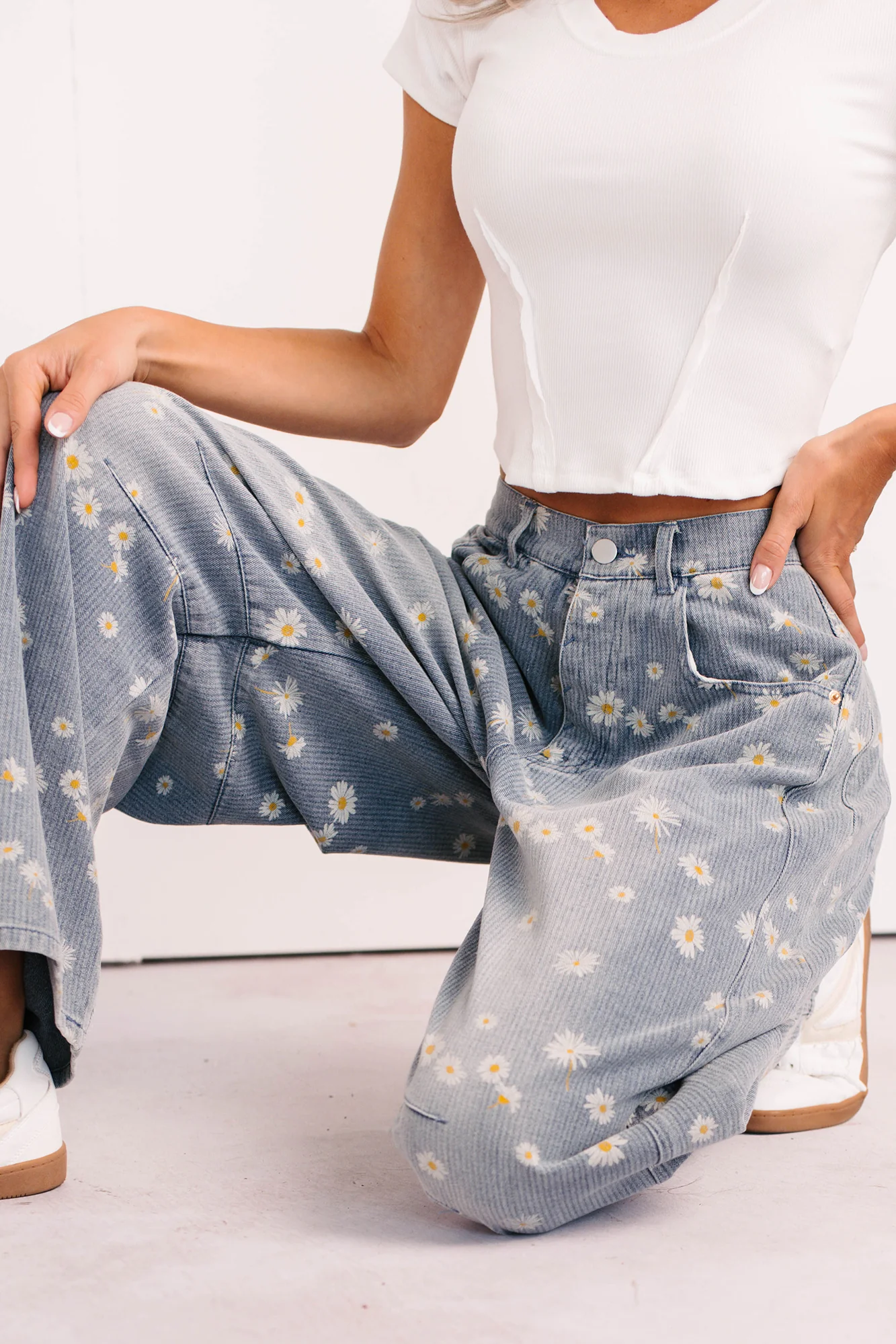 Rae Floral Stripe Wide Leg Barrel Jeans (Denim) - Image 9