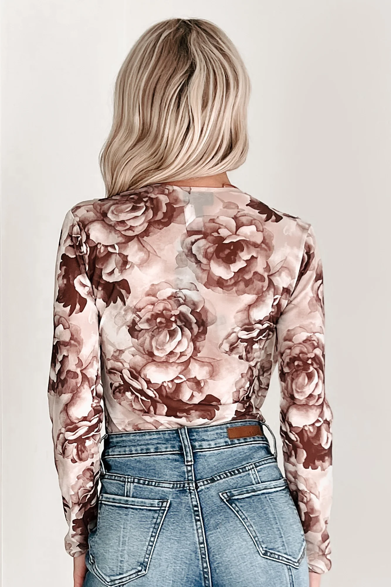 Red Carpet Ready Floral V Neck Bodysuit (Latte) - Image 4