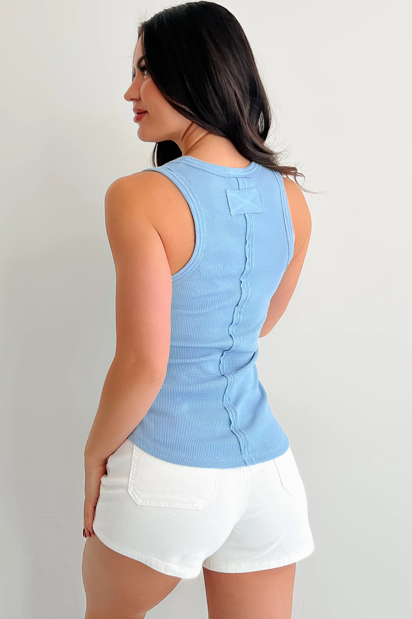 Relaxed Radiance Waffle Knit Tank Top (Blue) - Image 2