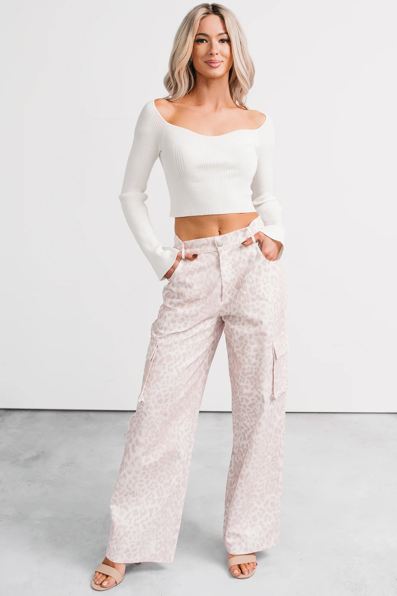 Reyna Wide Leg Leopard Cargo Jeans (Pink/White) - Image 6