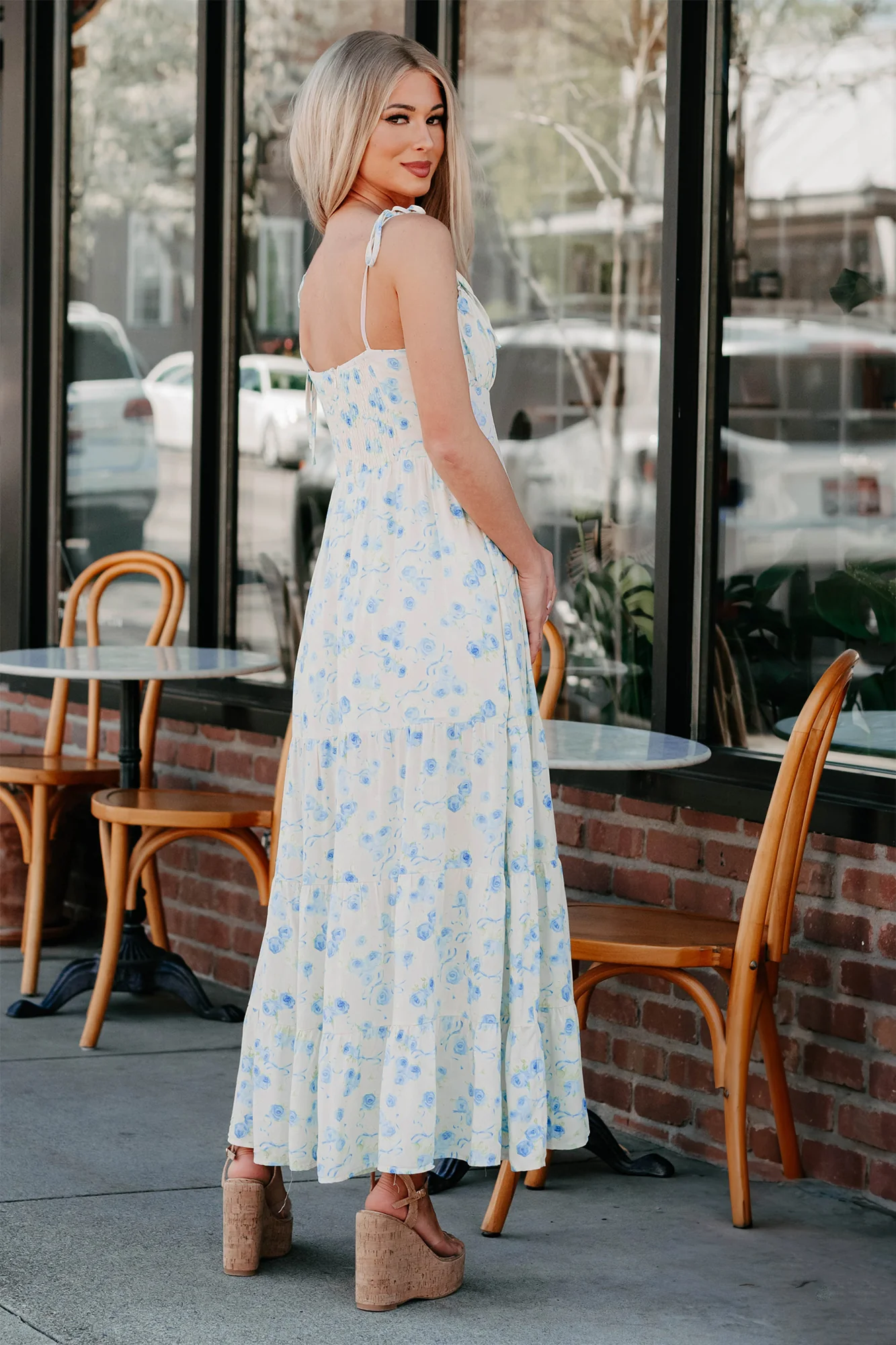 Rosy Days Sleeveless Floral Maxi Dress (Cream/Blue) - Image 3