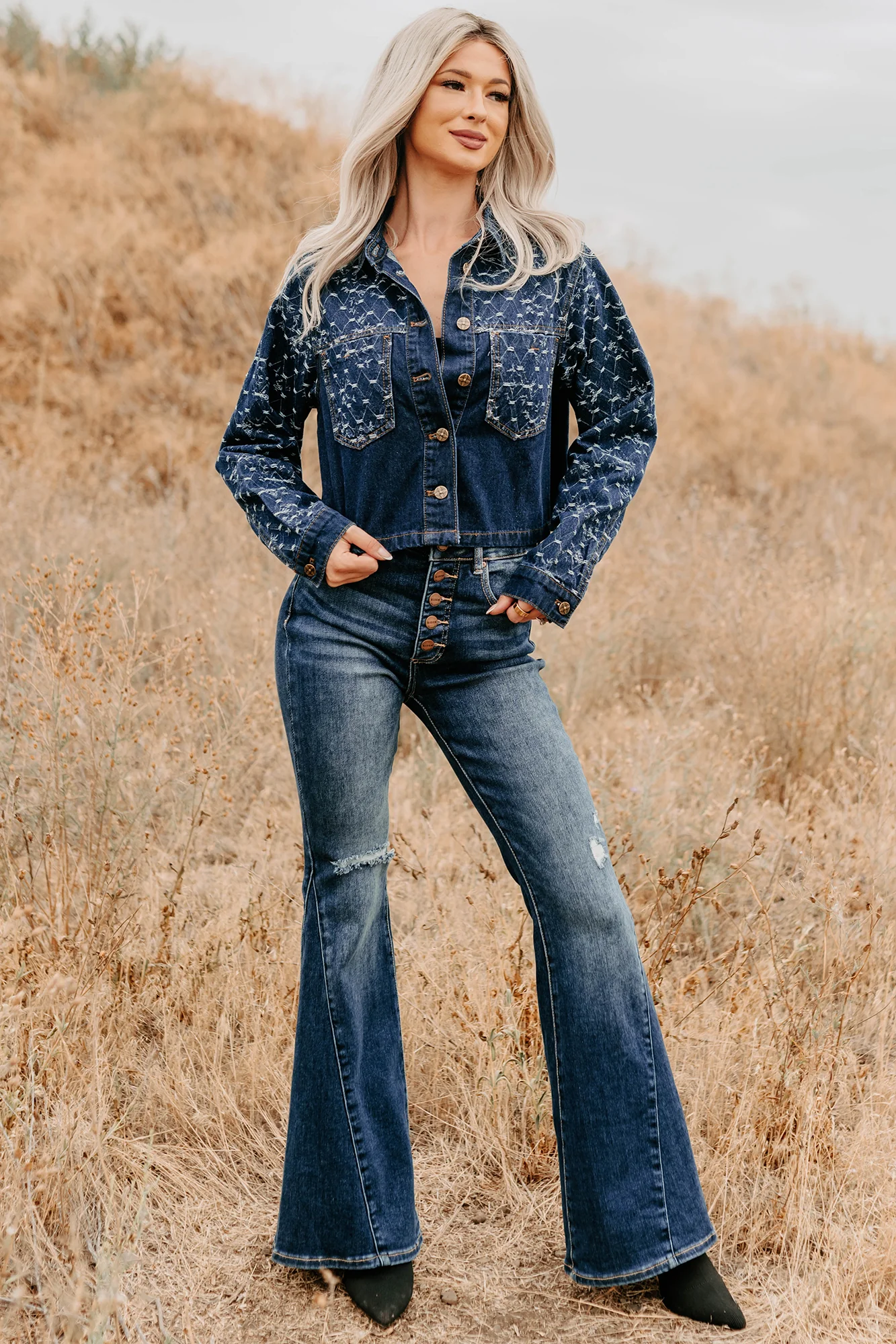 Say Less Do More Patterned Denim Jacket (Dark) - Image 10