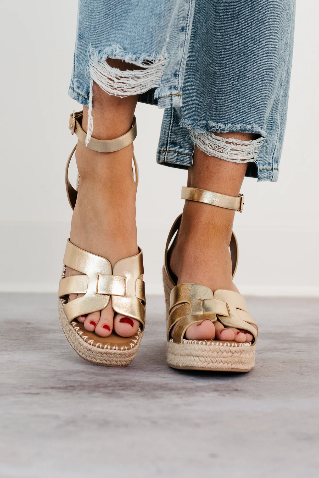 Scarlett Ankle Strap Espadrille Wedge Sandal (Gold) - Image 3