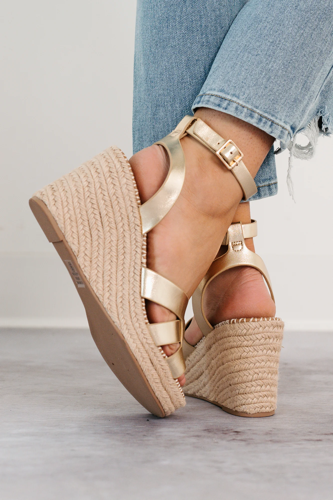Scarlett Ankle Strap Espadrille Wedge Sandal (Gold) - Image 6