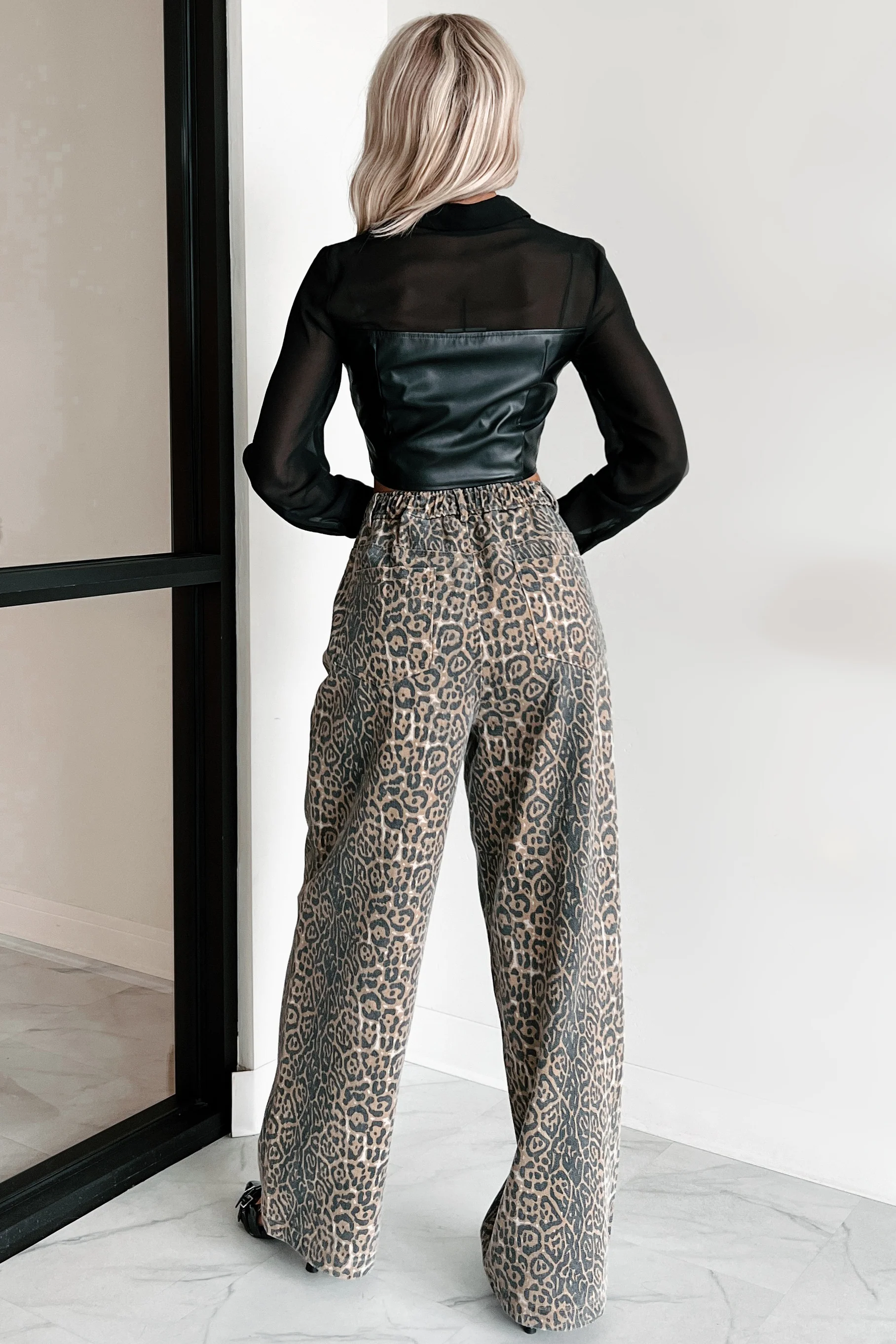 Sheer Passion Faux Leather Blouse (Black) - Image 5