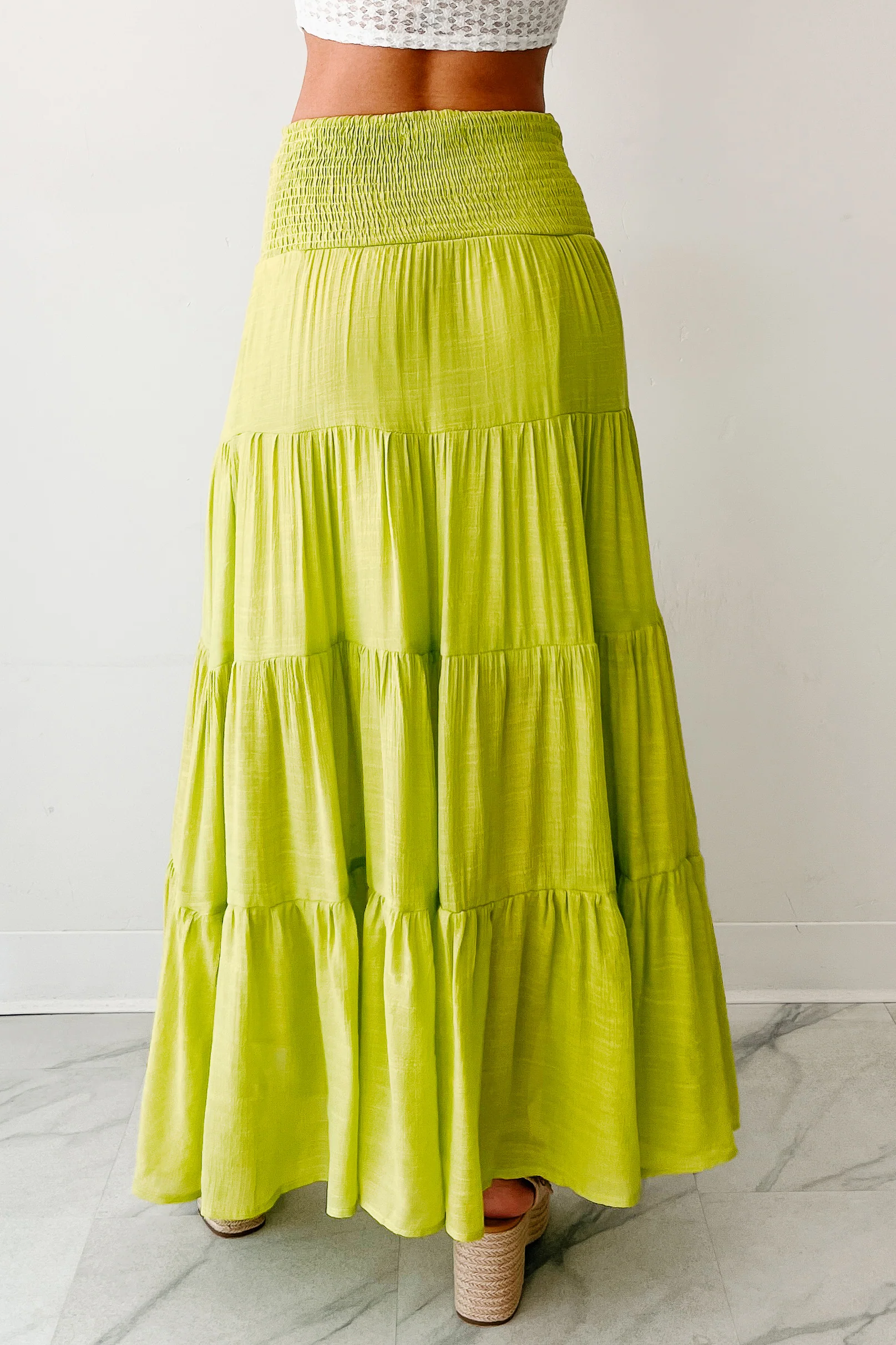 Simply Content Tiered Maxi Skirt (Lime Green) - Image 3