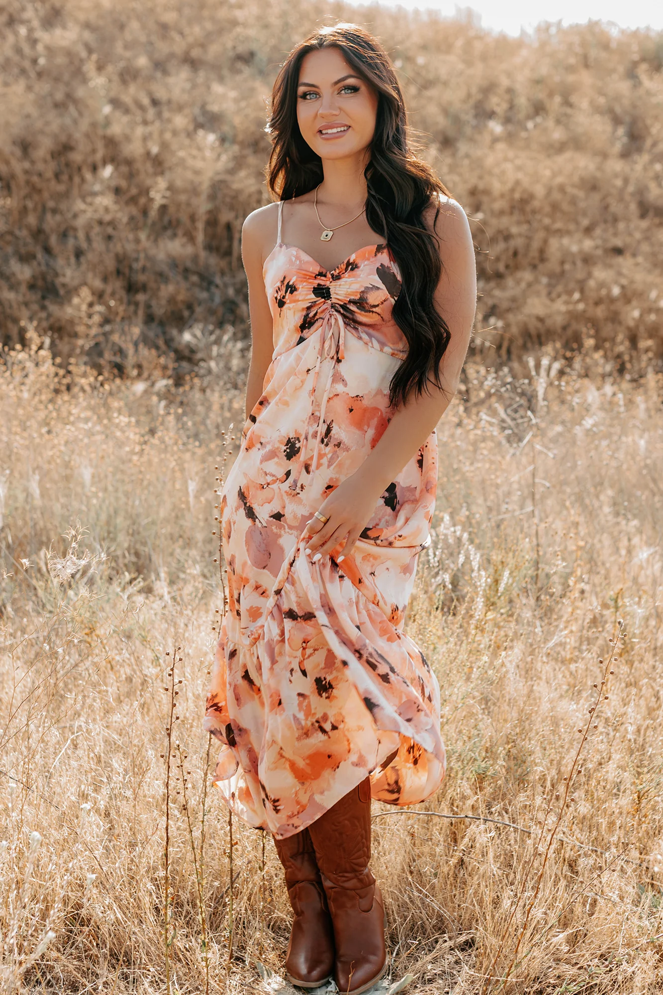 Slay Softly Sleeveless Floral Midi Dress (Peach/Multi) - Image 11