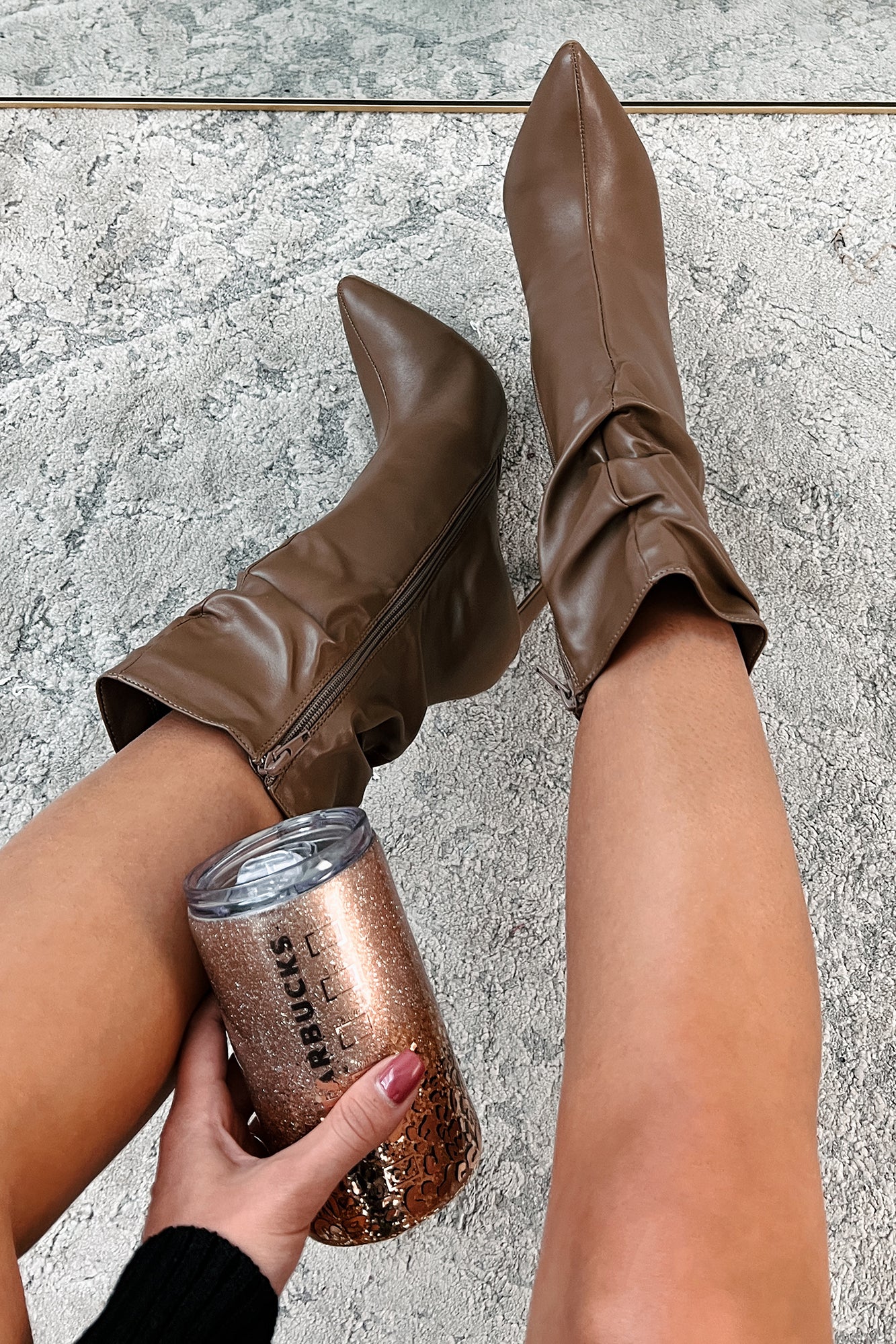 Sleek Steps Slouchy Heeled Ankle Booties (Taupe) - Image 6