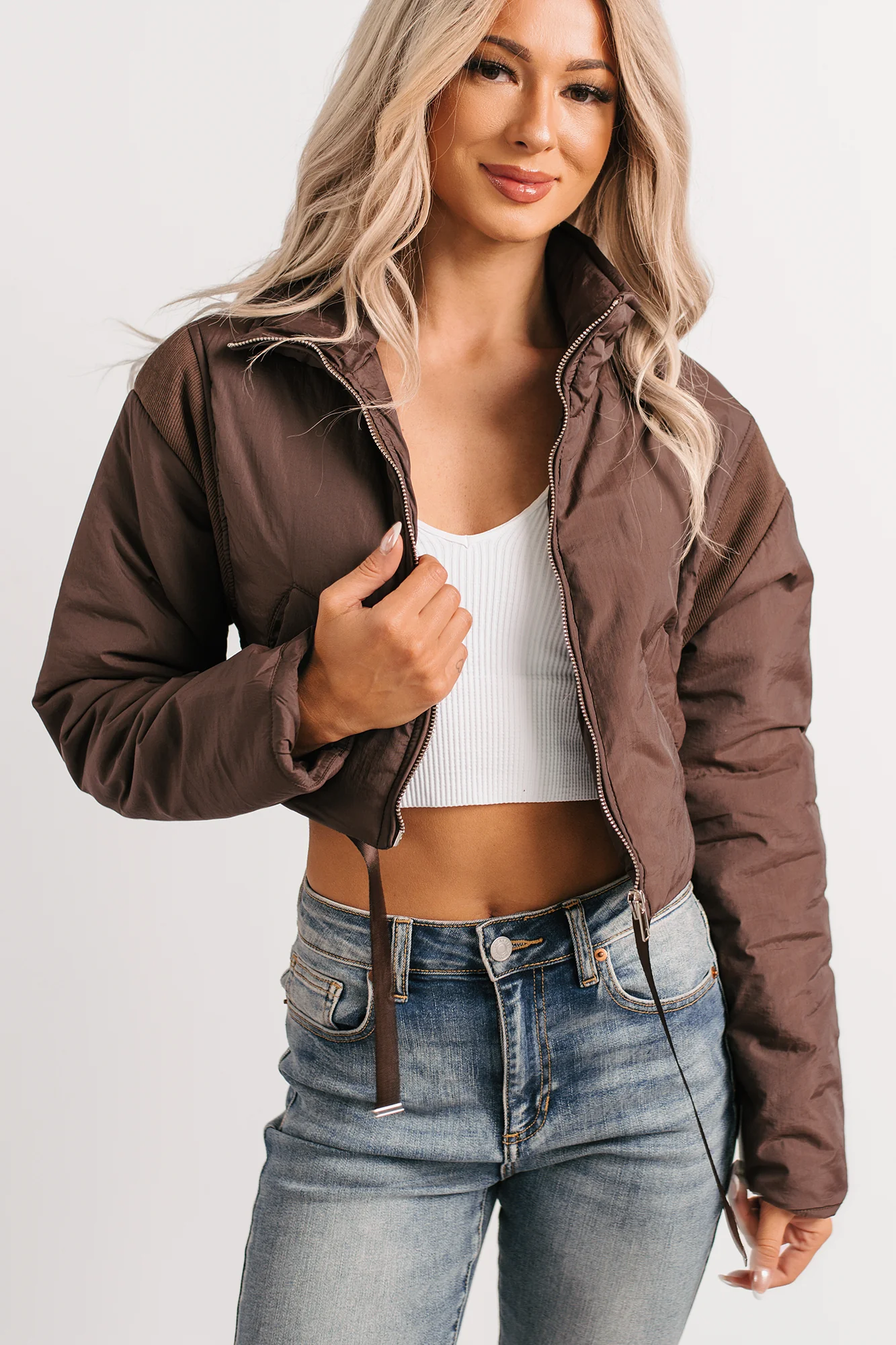 Snow Calls Cropped Bomber Jacket (Espresso) - Image 9