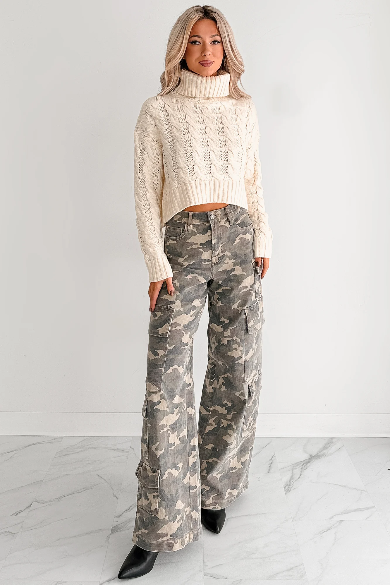 Snug As Ever Cable Knit Cropped Sweater (Cream) - Image 6