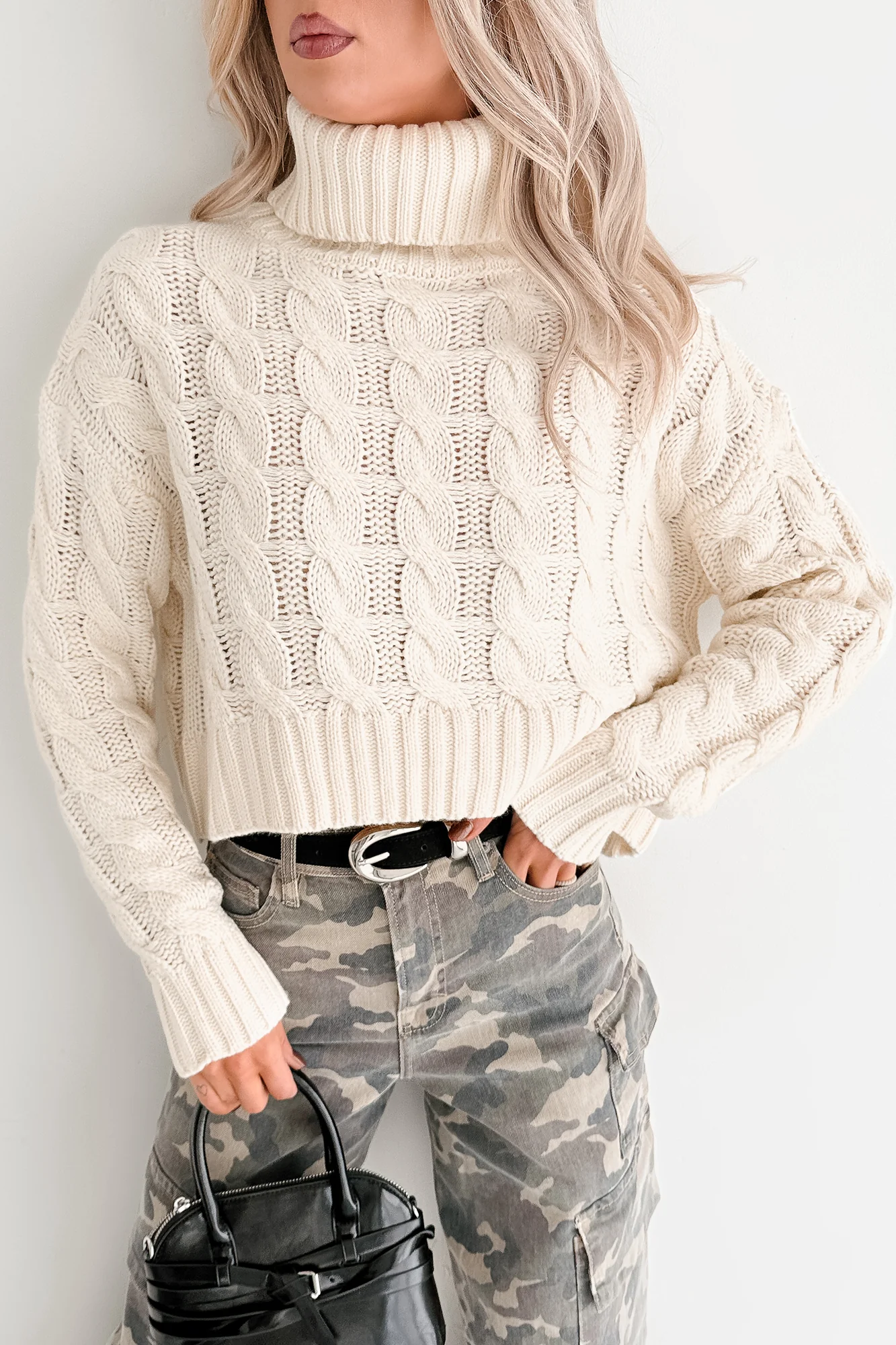 Snug As Ever Cable Knit Cropped Sweater (Cream) - Image 8