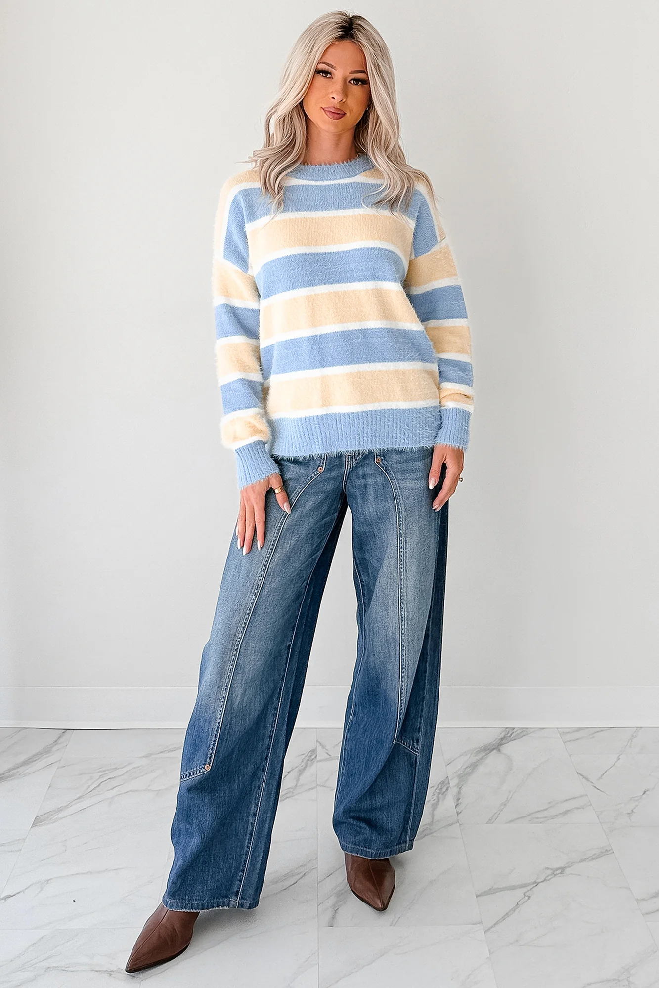 Soft Sentiments Papermoon Striped Fuzzy Sweater (Light Yellow/Light Blue) - Image 6