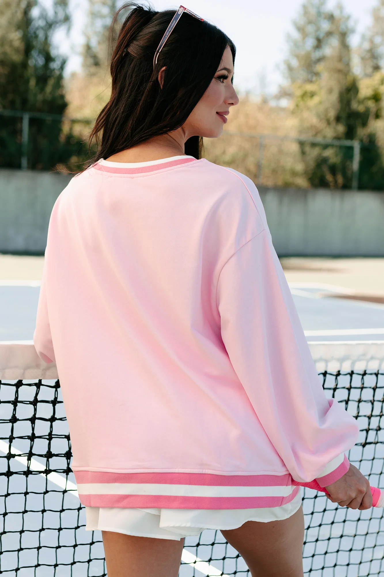 "Sports Club" Sequin Patch Sweatshirt (Light Pink) - Image 8