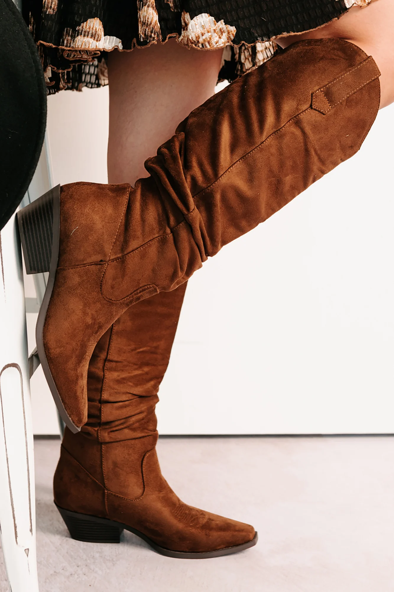 Stomp & Strut Faux Suede Slouch Boots (Chocolate) - Image 3