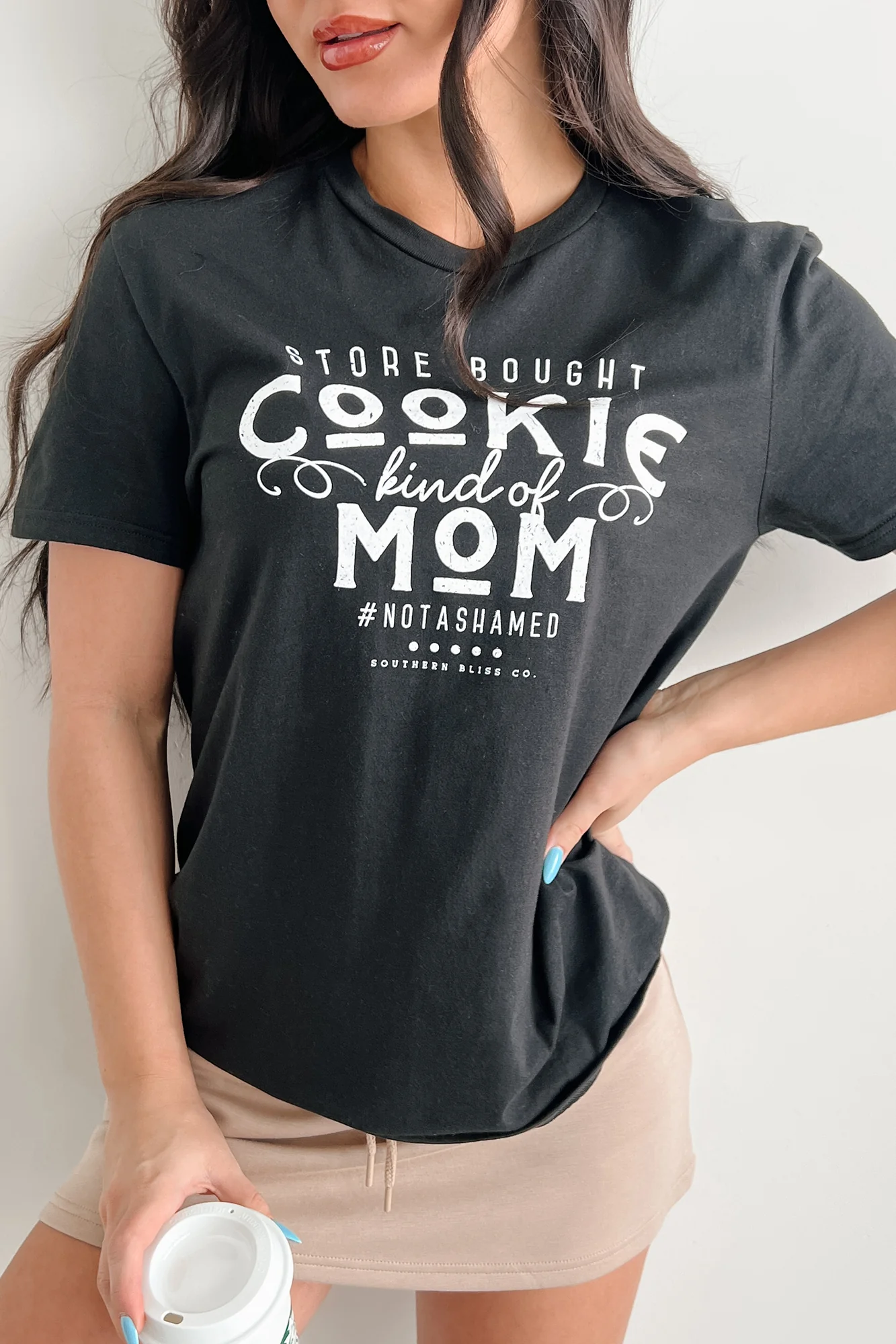 "Store Bought Cookie Kind Of Mom" Graphic T-Shirt (Black) - Image 3