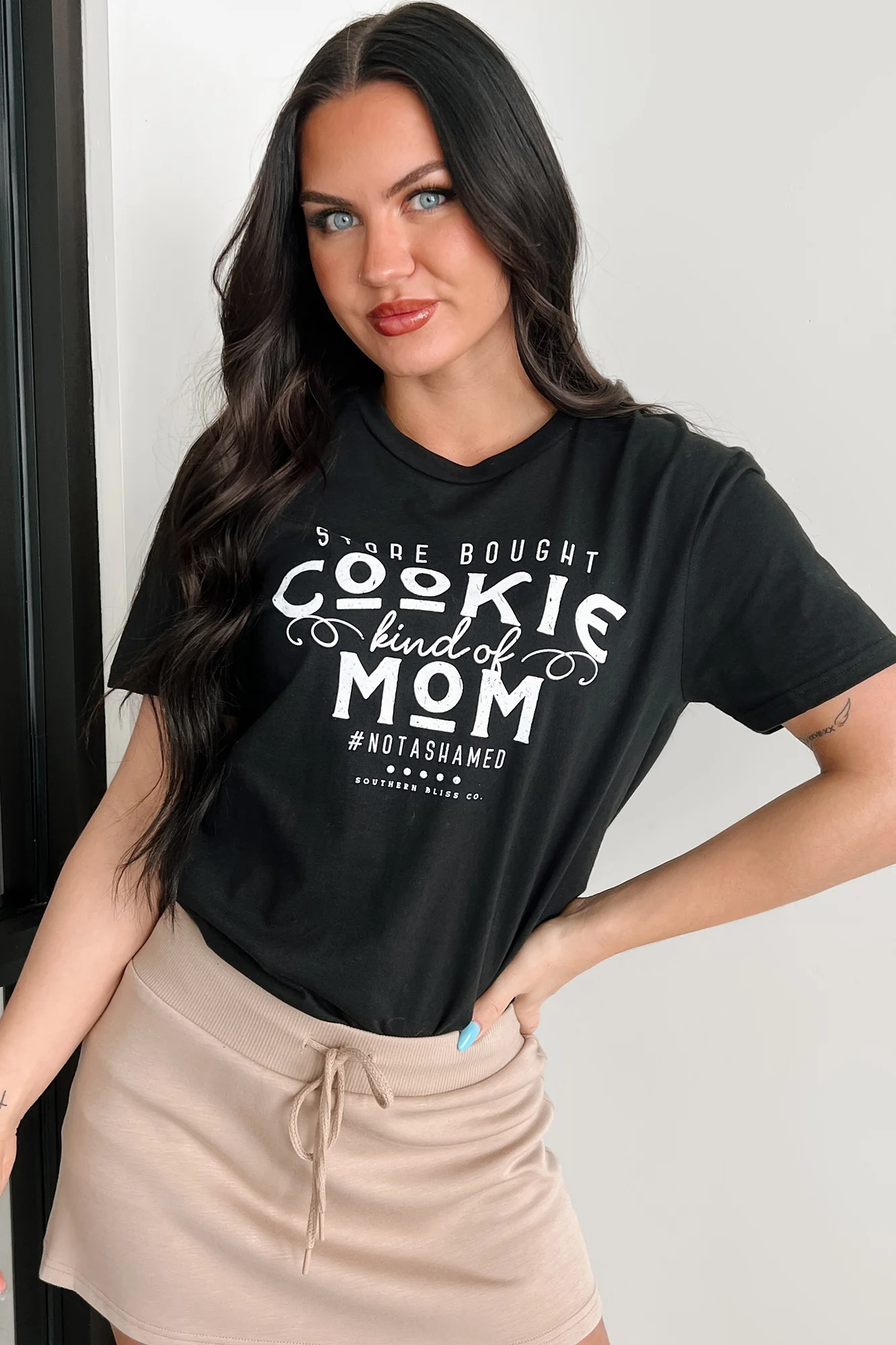 "Store Bought Cookie Kind Of Mom" Graphic T-Shirt (Black) - Image 4