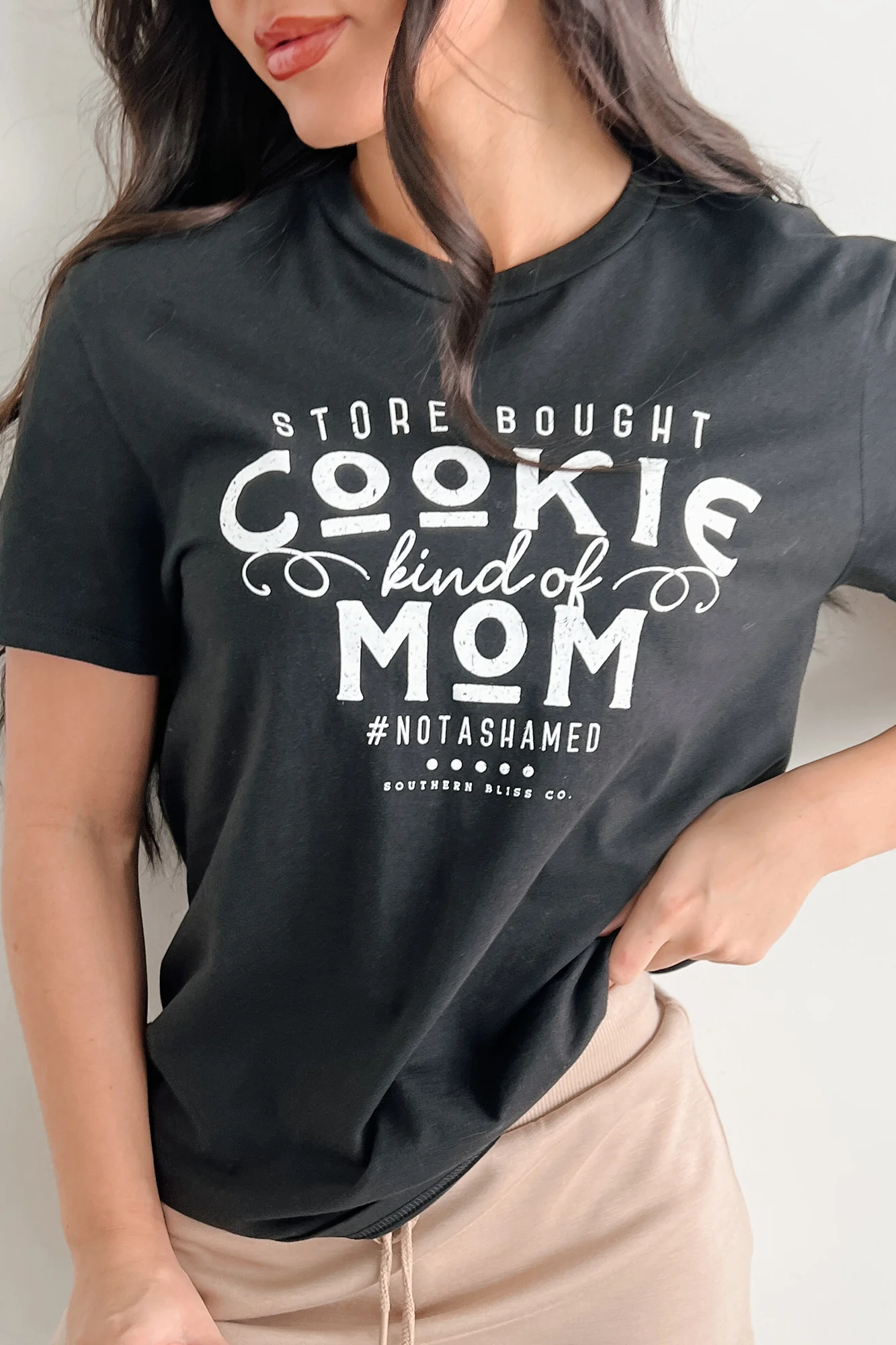 "Store Bought Cookie Kind Of Mom" Graphic T-Shirt (Black) - Image 7