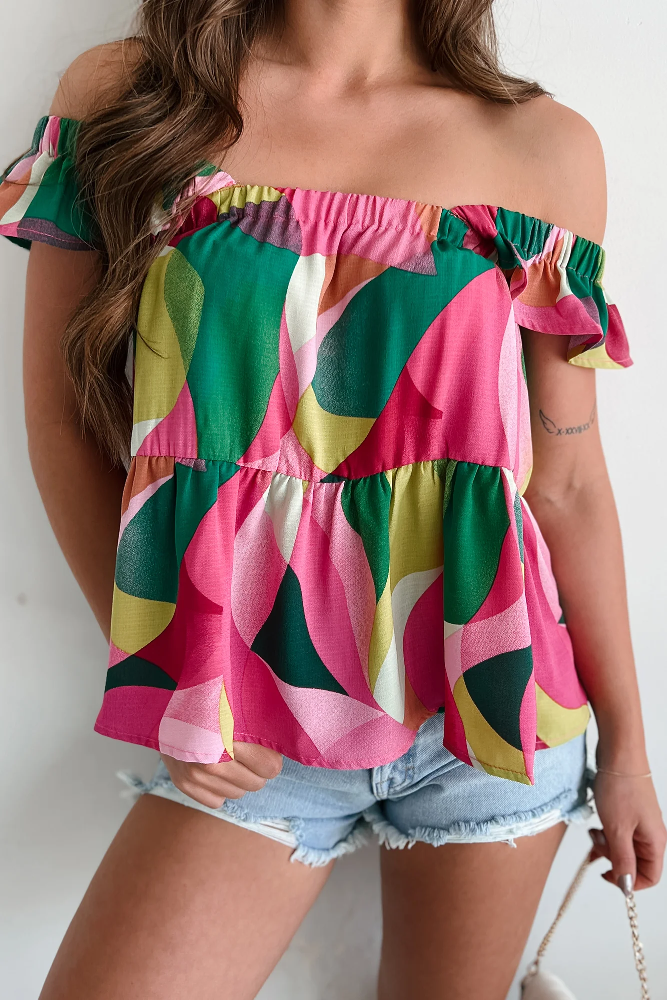 Strawberry Fields Printed Ruffle Babydoll Top (Fuchsia) - Image 2