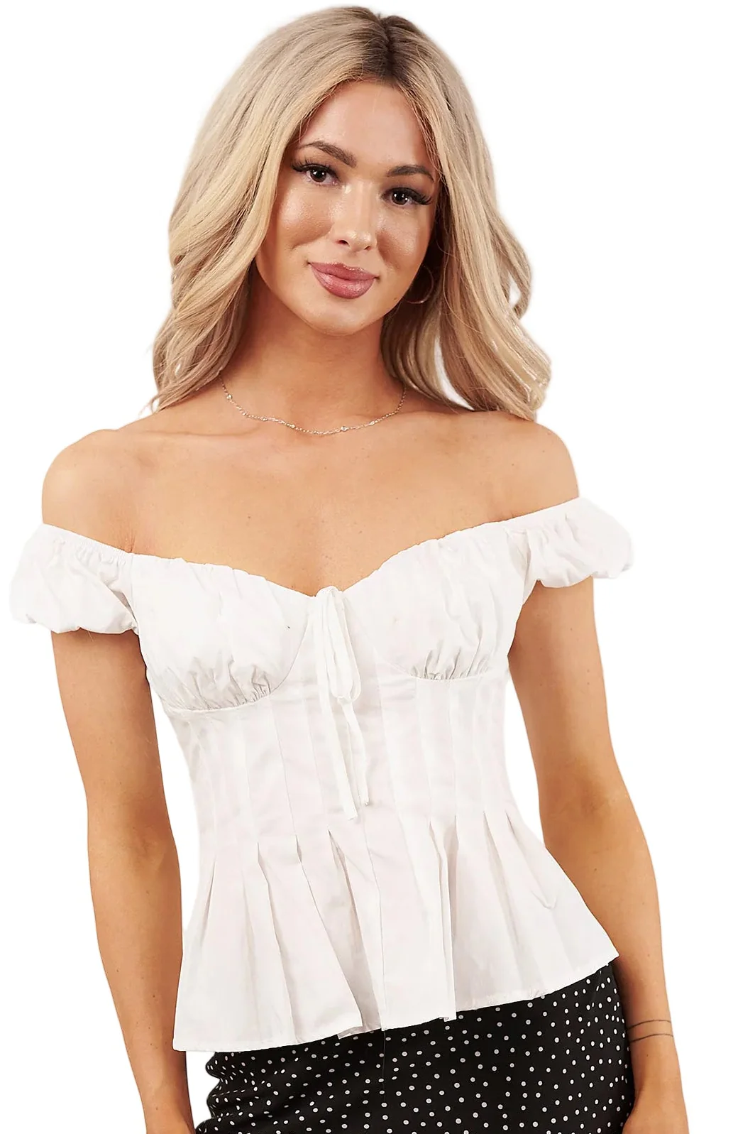 Stroll Through The Meadow Pleated Cap Sleeve Top (Off White) - Image 4