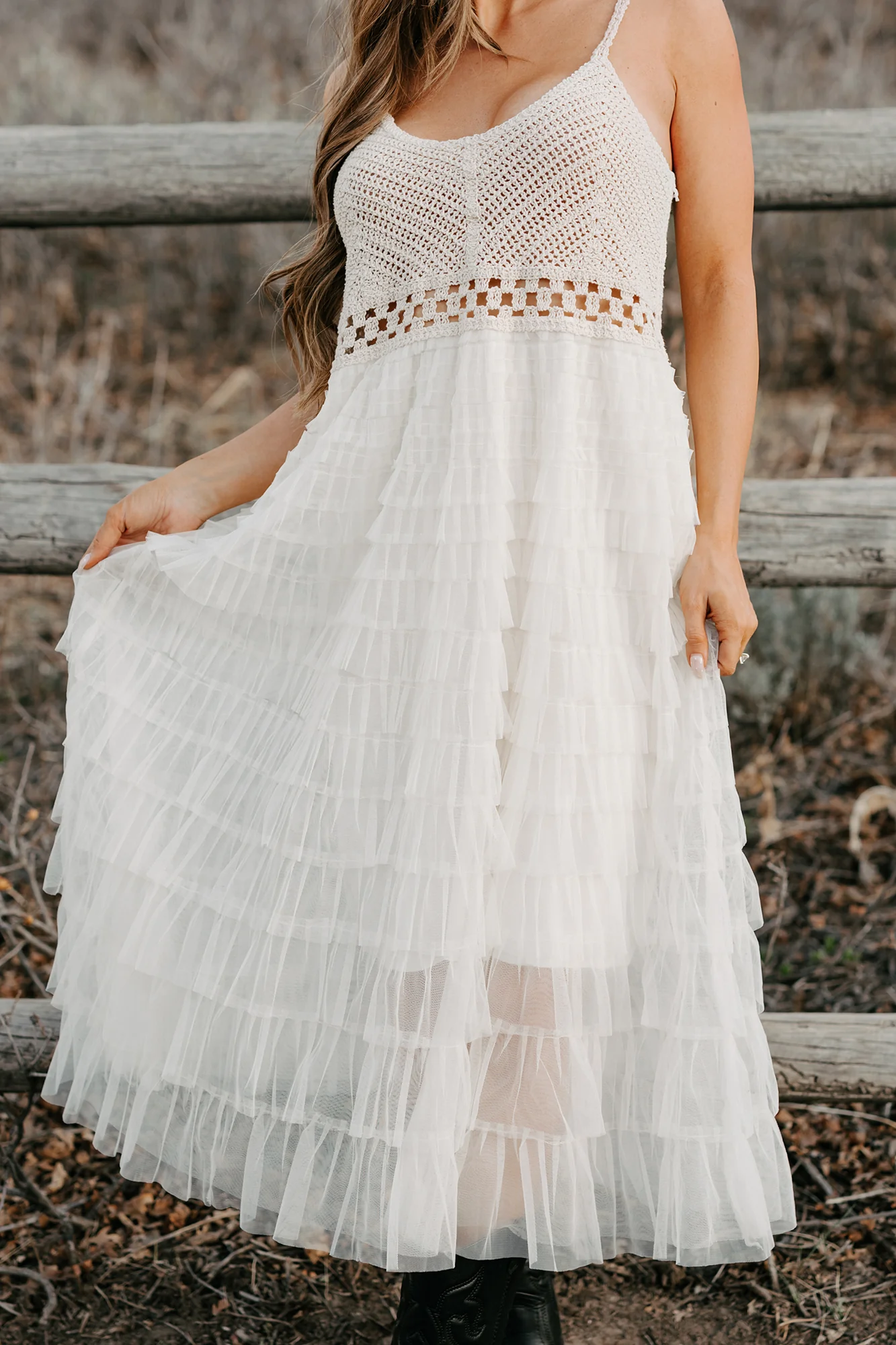 Sunlit Serenity Crochet Ruffle POL Dress (Natural) - Image 2
