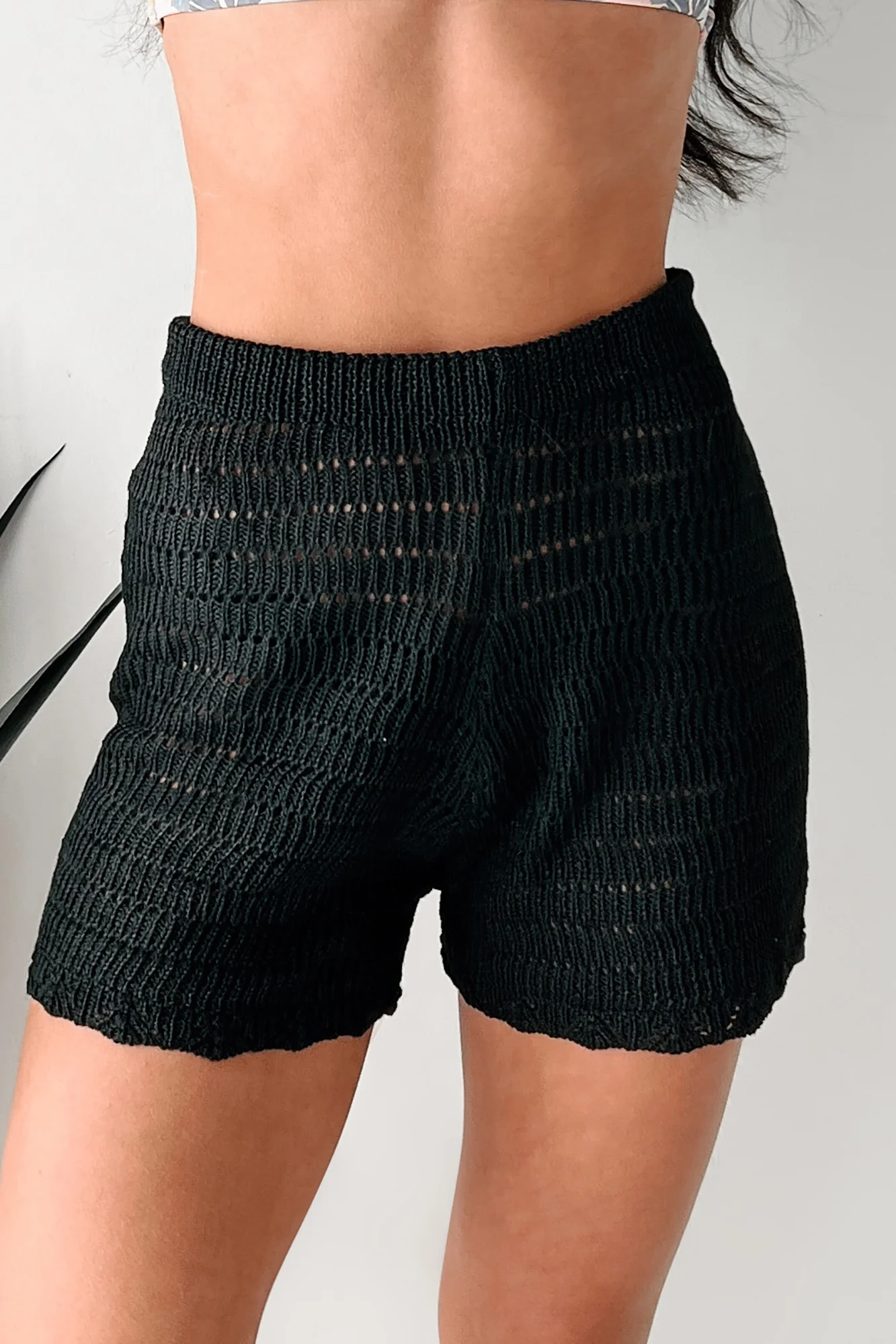 Sunny Disposition Crochet Knit Shorts (Black) - Image 2