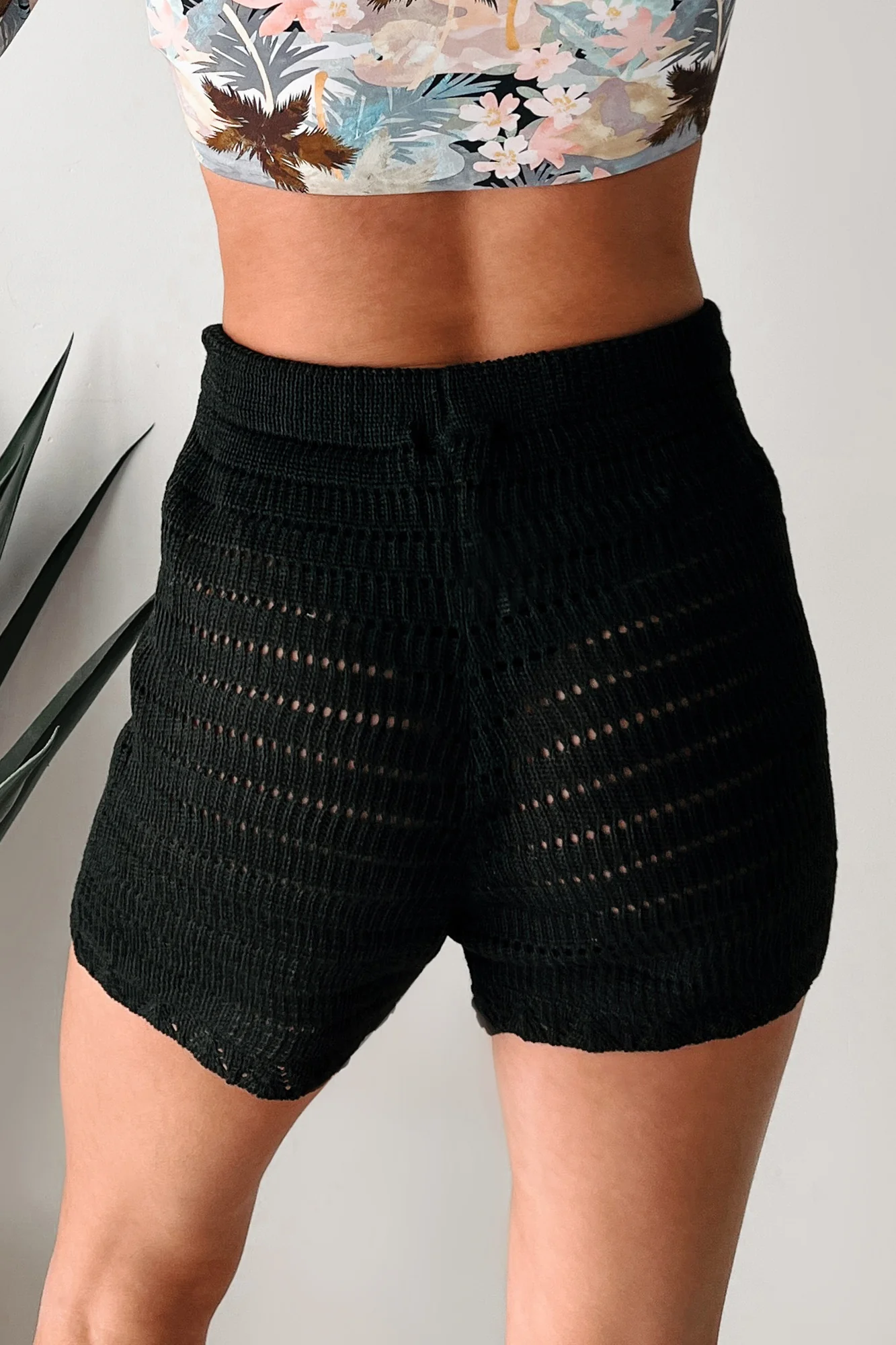 Sunny Disposition Crochet Knit Shorts (Black) - Image 4