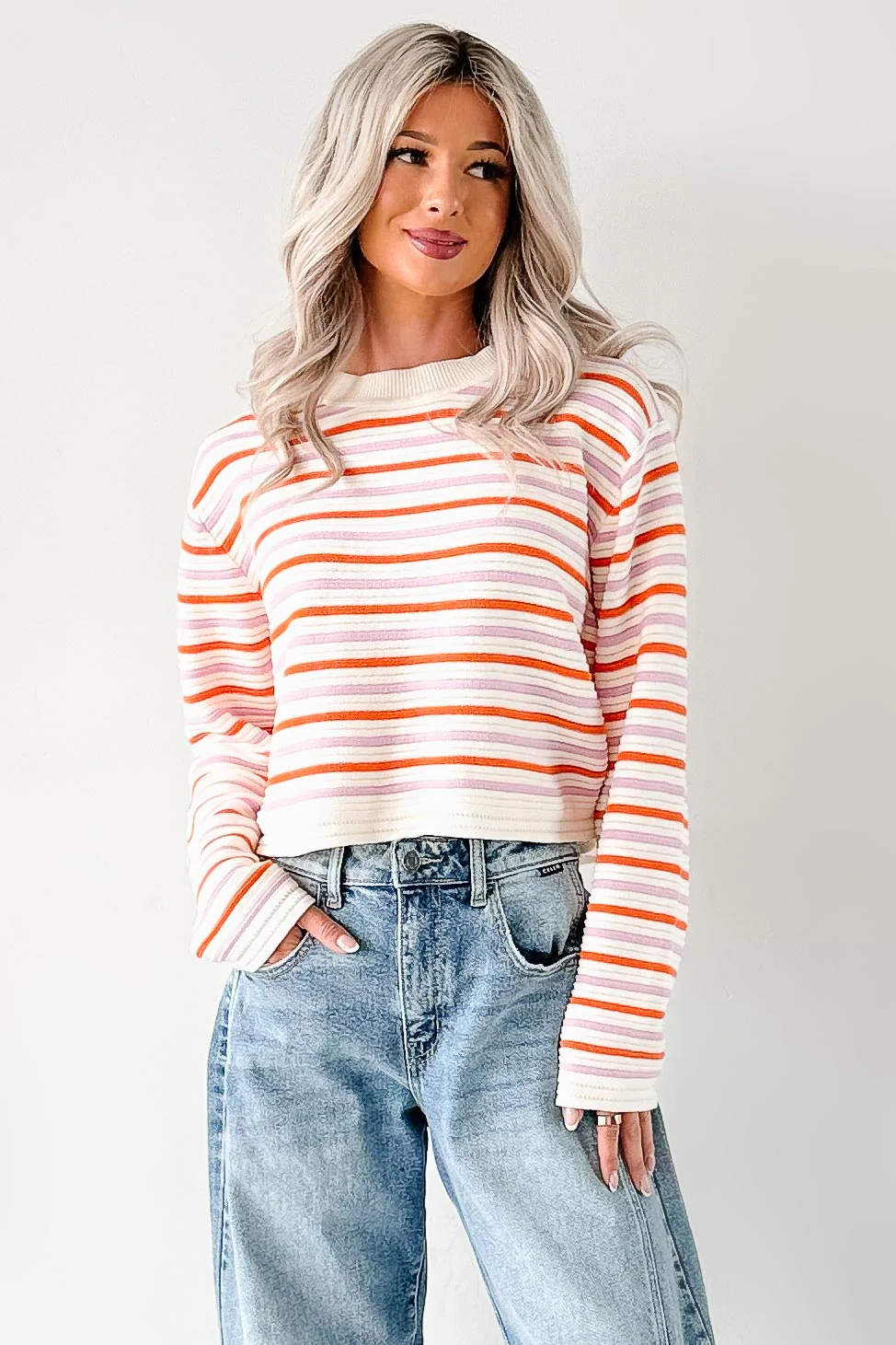 Sunset Feelings Stripe Knit Sweater (Cream/Pink/Orange)